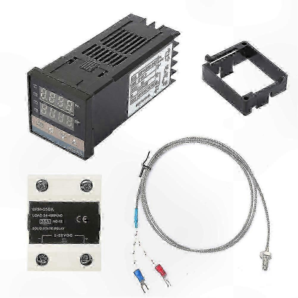 Temperature Control Kit with PID Controller, 110-240V AC, 25A Relay, K-Type Sensor, 1m Probe