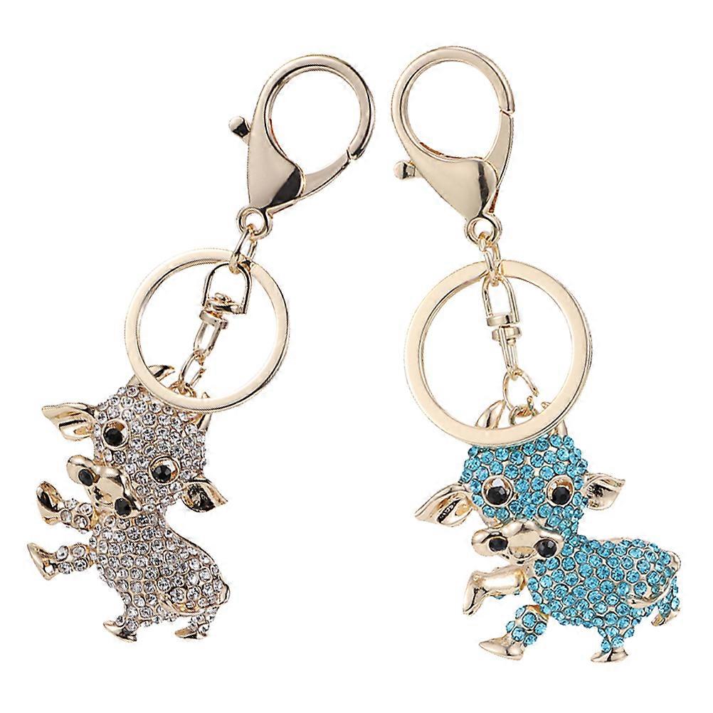 Cute Cow Model Keychain Made of Zinc Alloy for Hanging Keys Portable and 2 Pcs Assorted Color