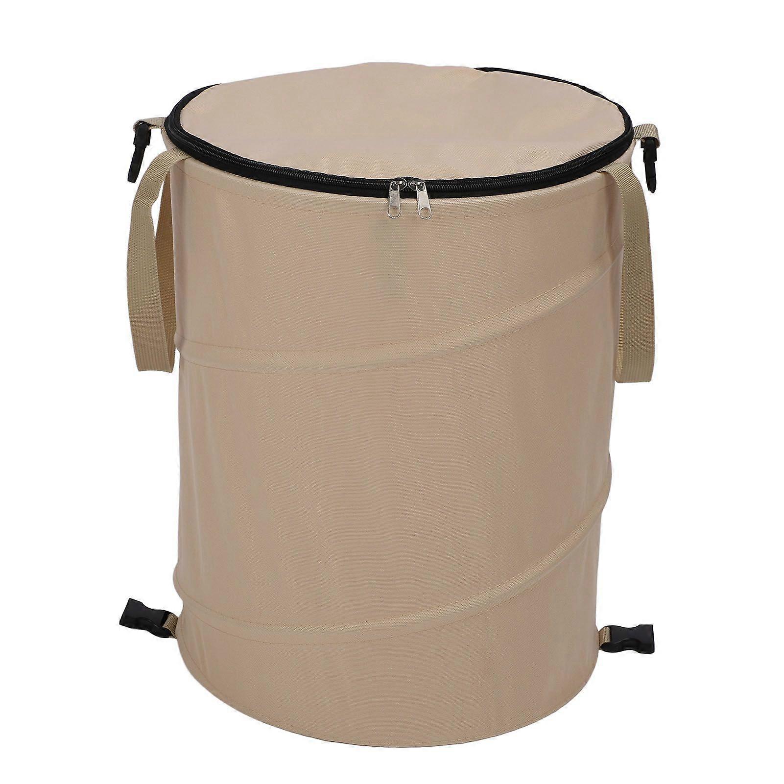 Camping Trash Can Large Capacity Portable Multifunctional 600D Oxford Cloth Pop Up Utility Container with Lid Coffee Color