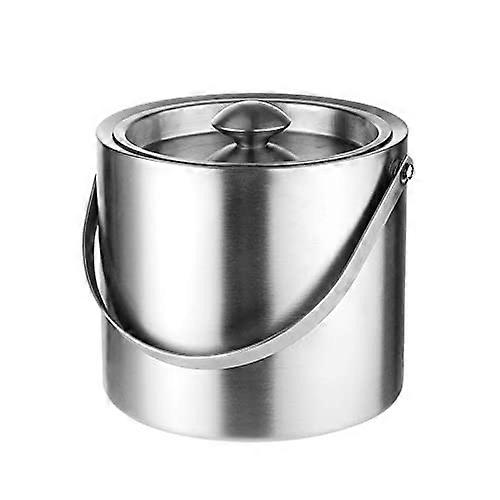 3L Double Layer Stainless Steel Ice Bucket Ice Cube Tray With Lid And Tongs Insulated Ice Bucket For KTV Bar Silver