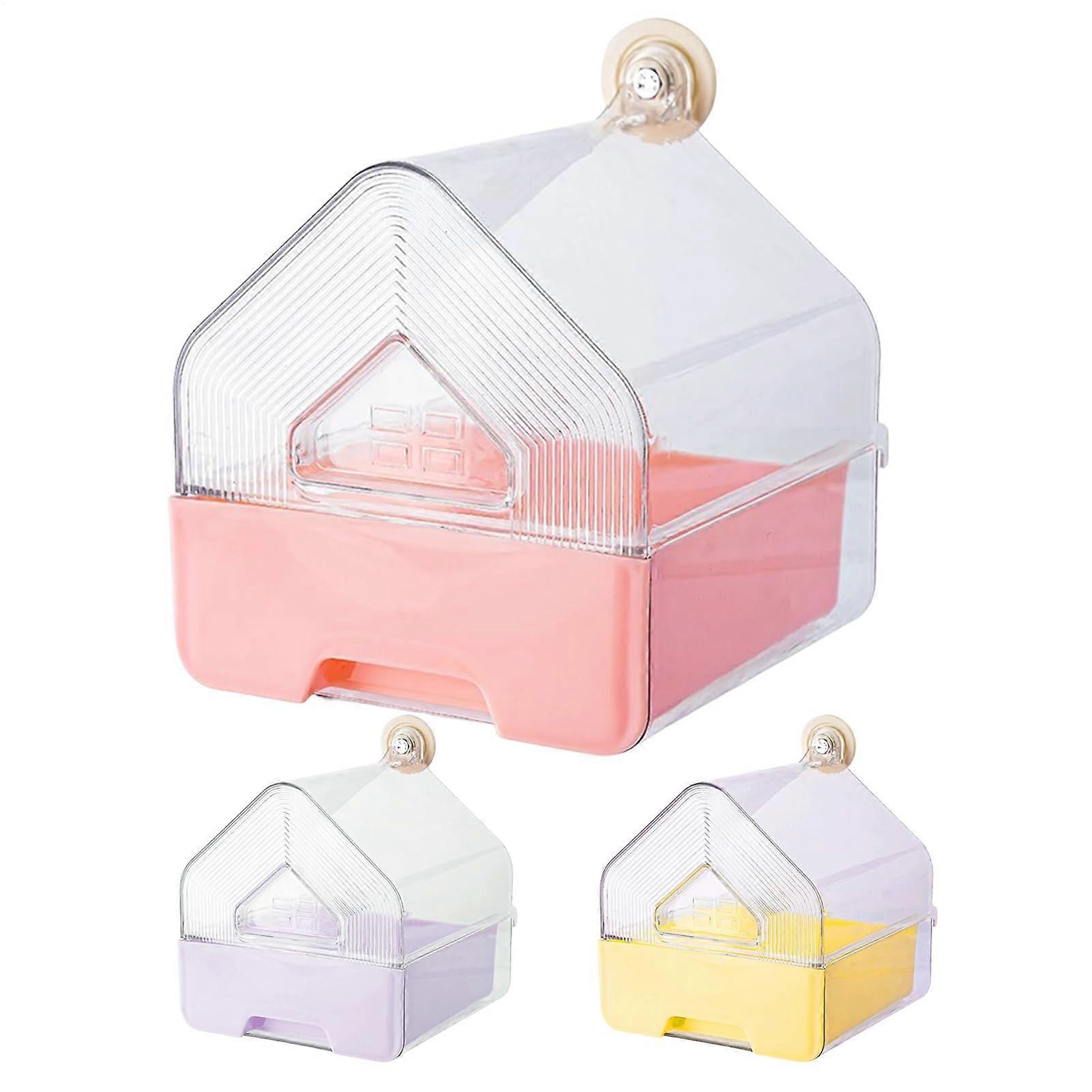 PullOut External Parrot Feeder, ClipOn Cage, 15.5x15x14.8 cm, Light Pink, Easy Clean And Refill, Decorative Parrot Feeder