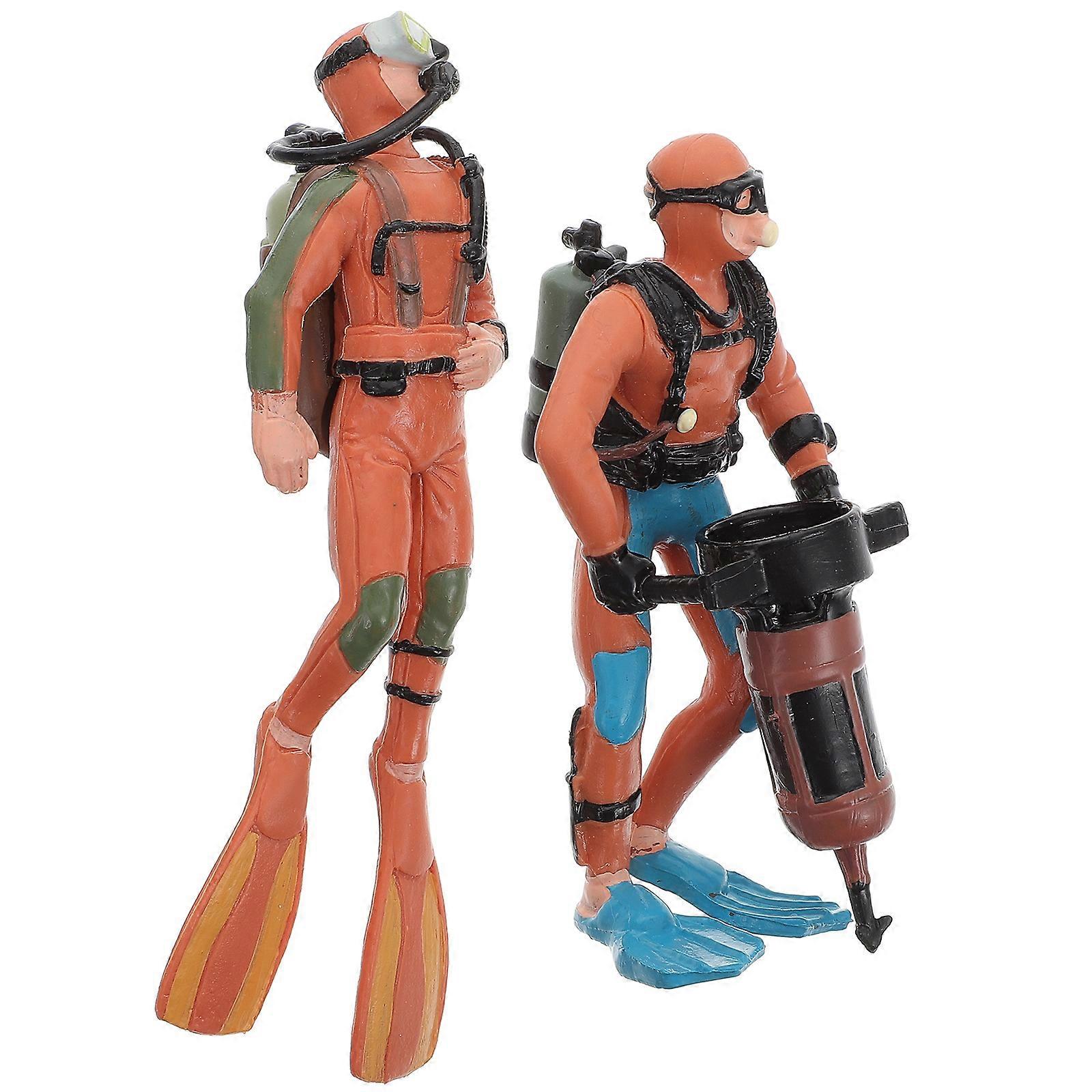 Simulated Diver Figurines PVC Action Figures for Decoration 2Pcs Orange