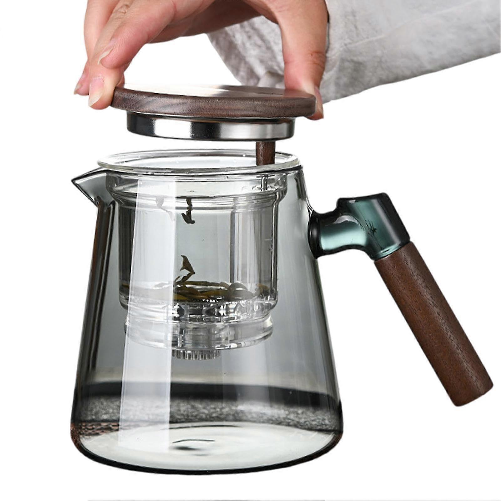 Glass Teapot With Wooden Handle All Grey, Tea Water Separation, Model