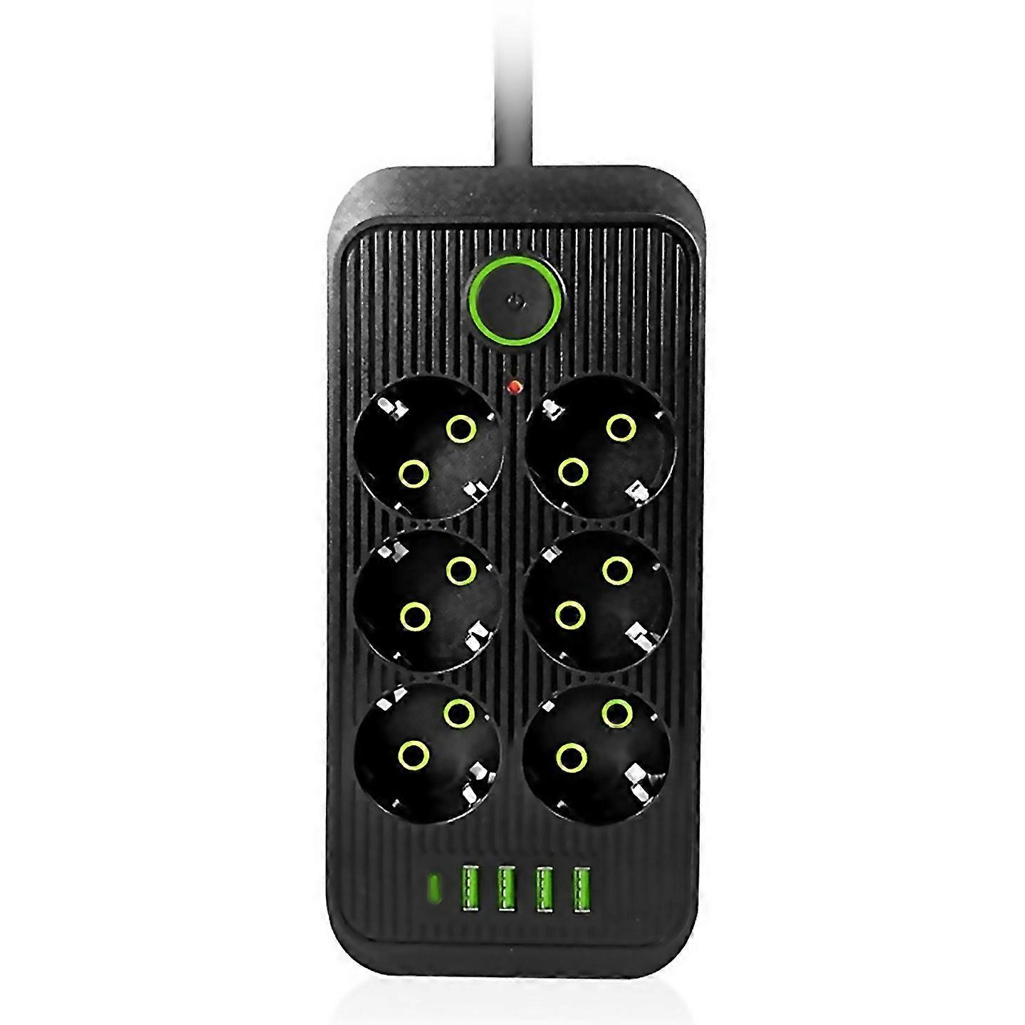 For Eu Power Strip Multiprise 6ac Outlets Electrical Socket Eu Plug Black