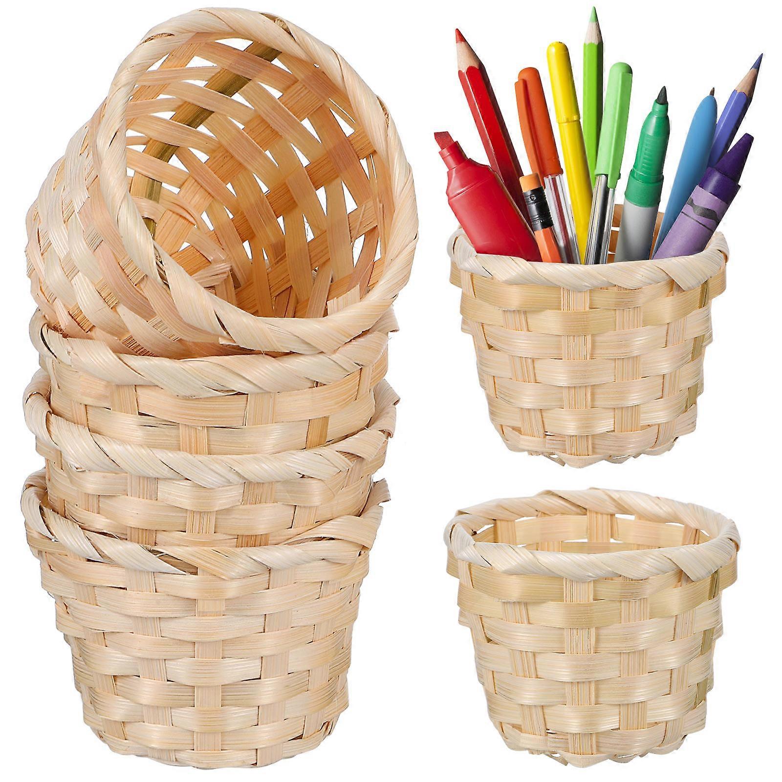 Storage Basket for Desktop Use with 24Pcs Hand Woven Wooden Organizer