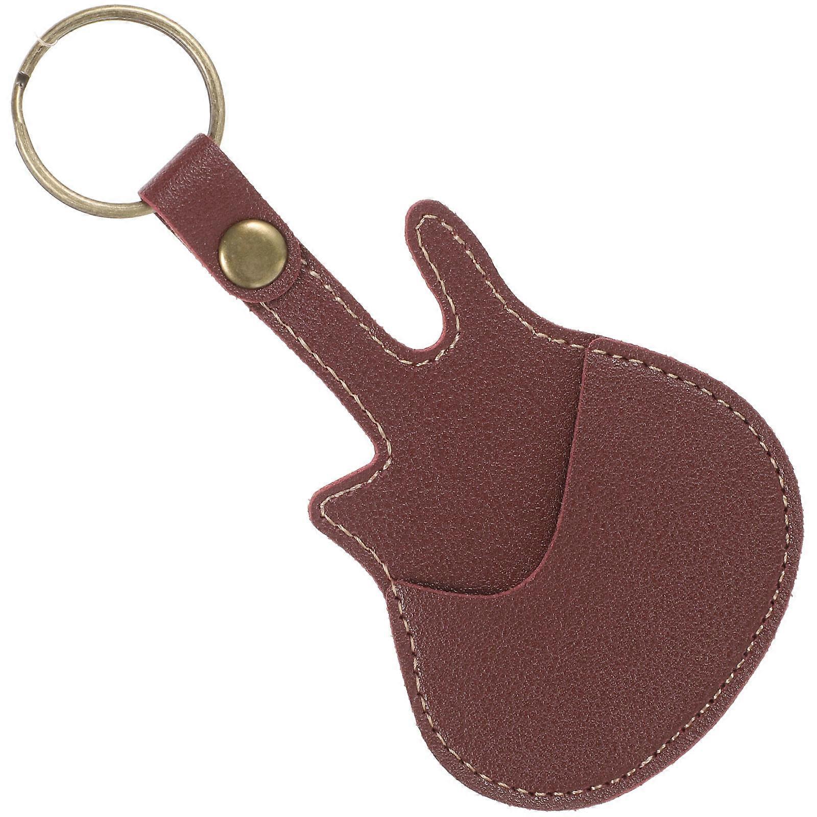 Guitar Pick Holder PU Case for Pick 4Pcs Portable Coffee Color Bag