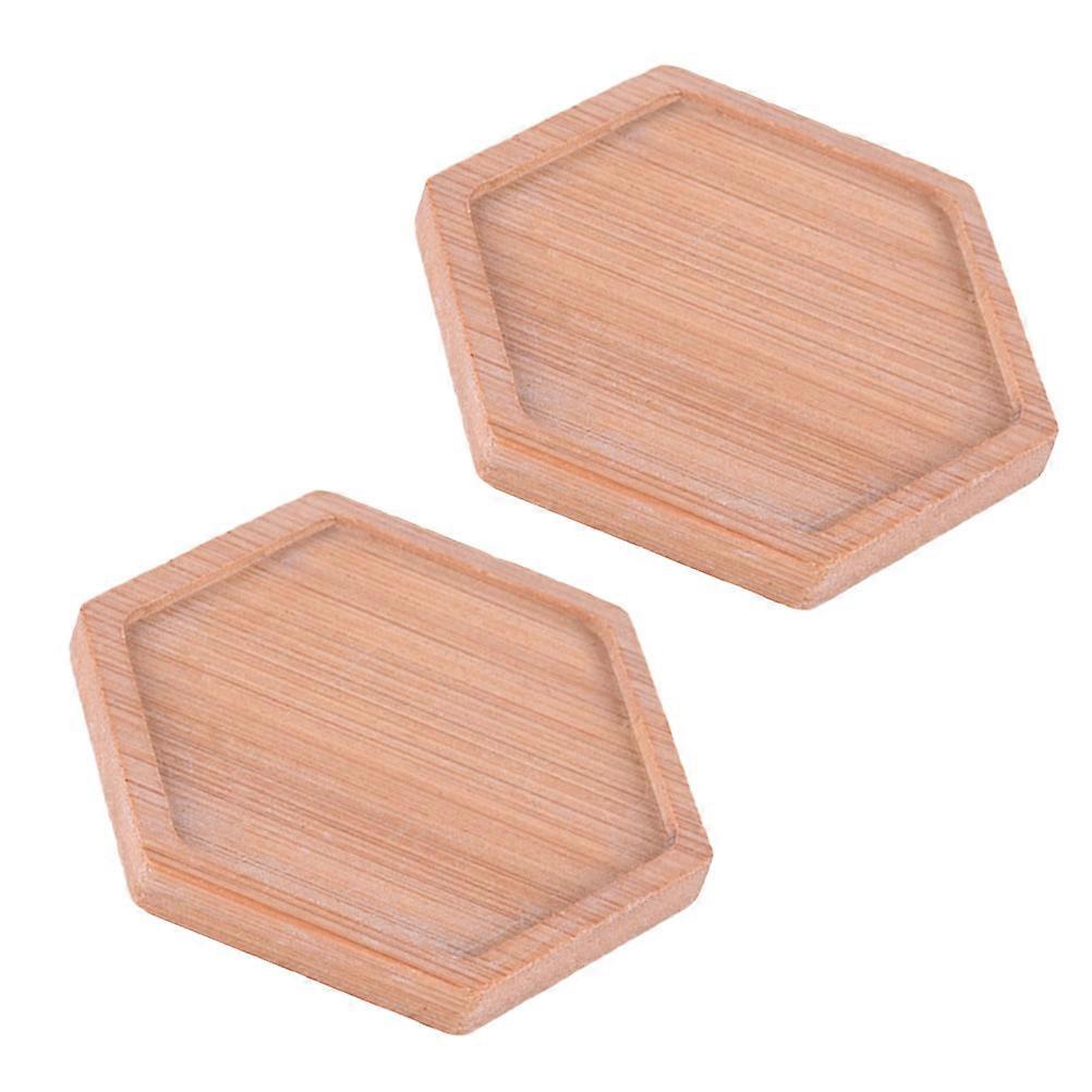 Wood Fruit Plate Hexagon Snack Tray For Canteen Dresser 10x9x0.9cm Smooth Not Easy To Deform 2Pack