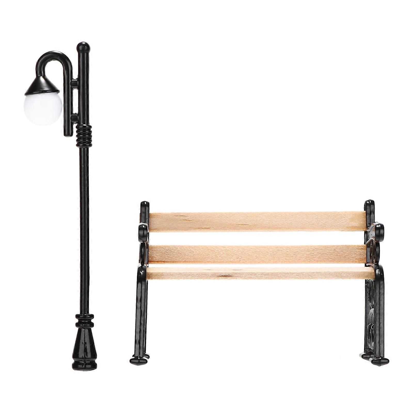 Mini Long Chair and Street Light Post Model for Decoration 2Sets
