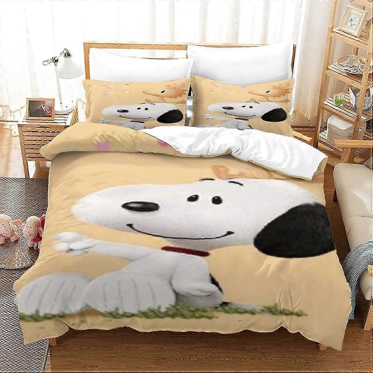 Conjunto de cama Snoopy, capa de edredom e fronhas, microfibra macia com fecho de zíper, personagens animados padrão D para crianças e adultos, 135*200 cm 20