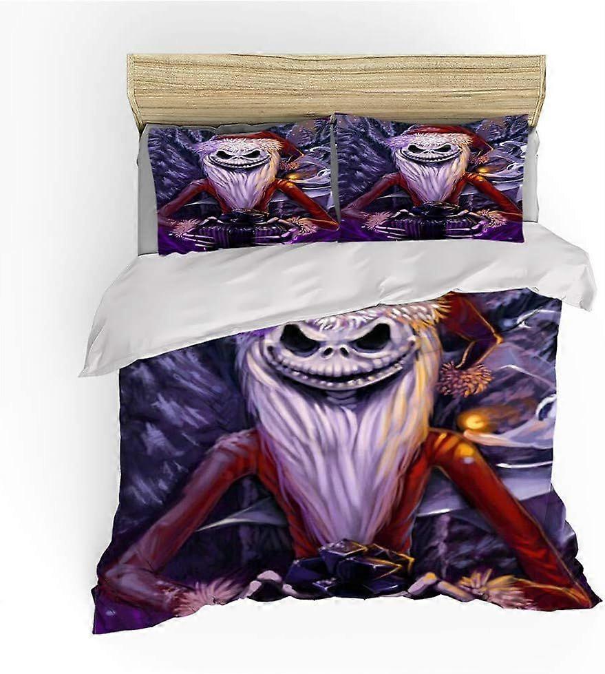 W33 The Nightmare Before Christmas Bed Linen Set - Duvet Cover and Pillow Case Microfibre 3D Digital Print Three-Piece Bedding Set (Duvet Cover + Pill