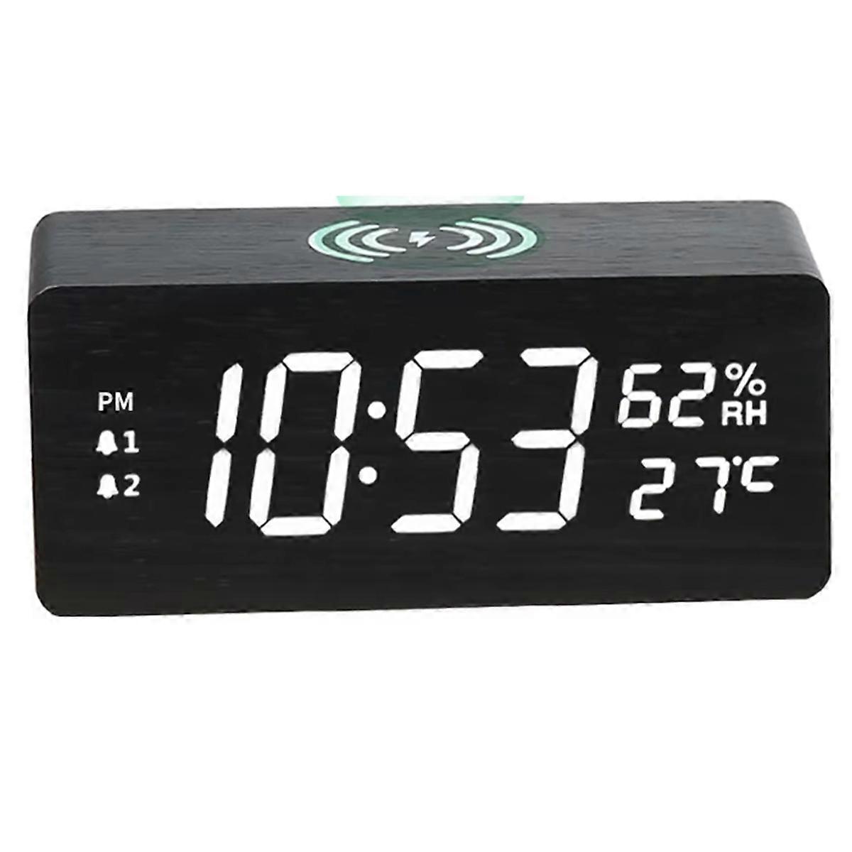 Multifunctional 15W Fast Charging Wooden Temperature and Humidity Wireless Charging LED Calendar Clo