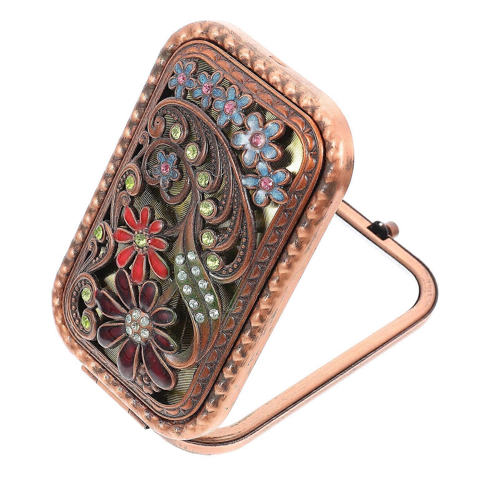 Dark Red Dual-Sided Folding Mirror for Makeup Use 3Pcs Vintage Compact Portable Mirror