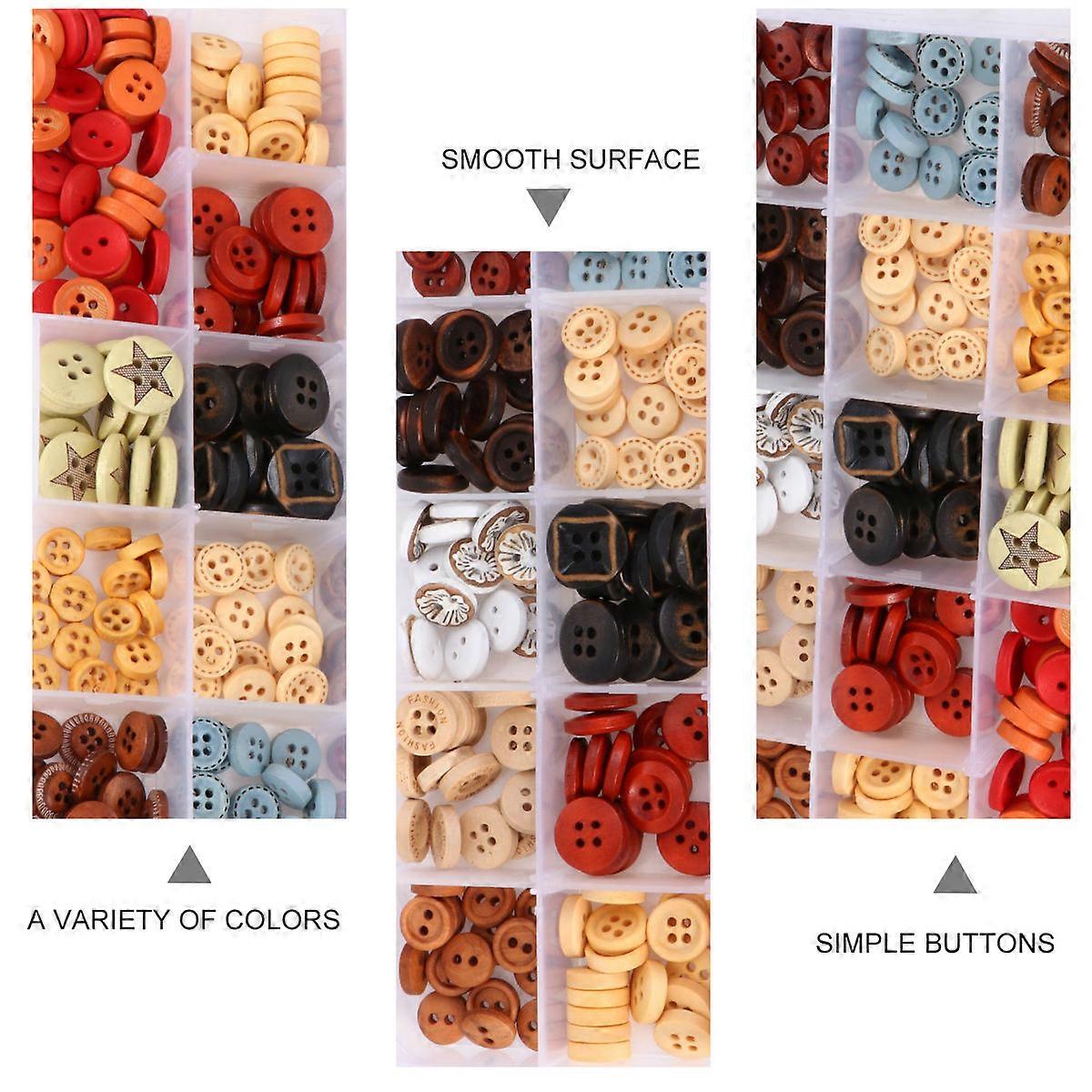 Colorful Wooden Buttons 225Pcs Assorted Color For Clothing Handmade Projects Square Box-Packed DIY Craft Supplies