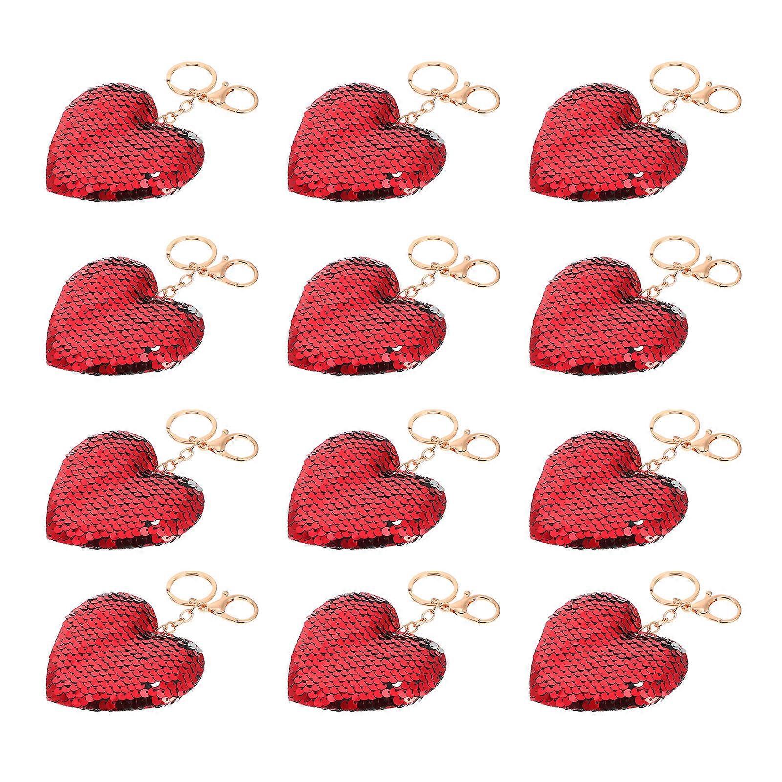 Heart Sequin Keychains 48Pcs Red Plastic Flip-Sequin Styles for Decoration