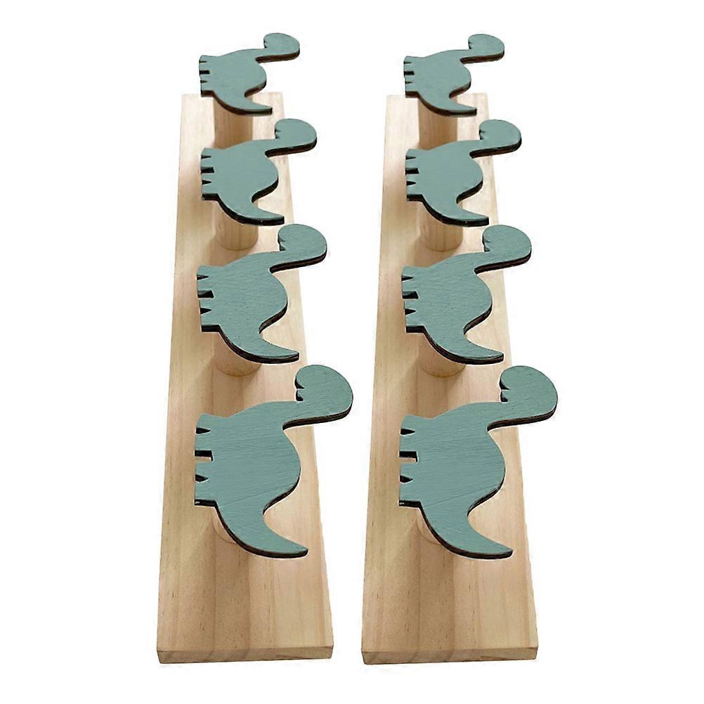 Wood Cartoon Dinosaur Coat Hooks for Wall Mounted 4Pcs Set