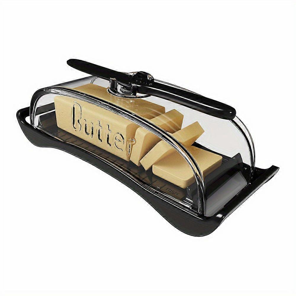 Plastic Butter Dish with Lid and Knife, BPA Free, Suitable for Countertops and Easy to Grip Black