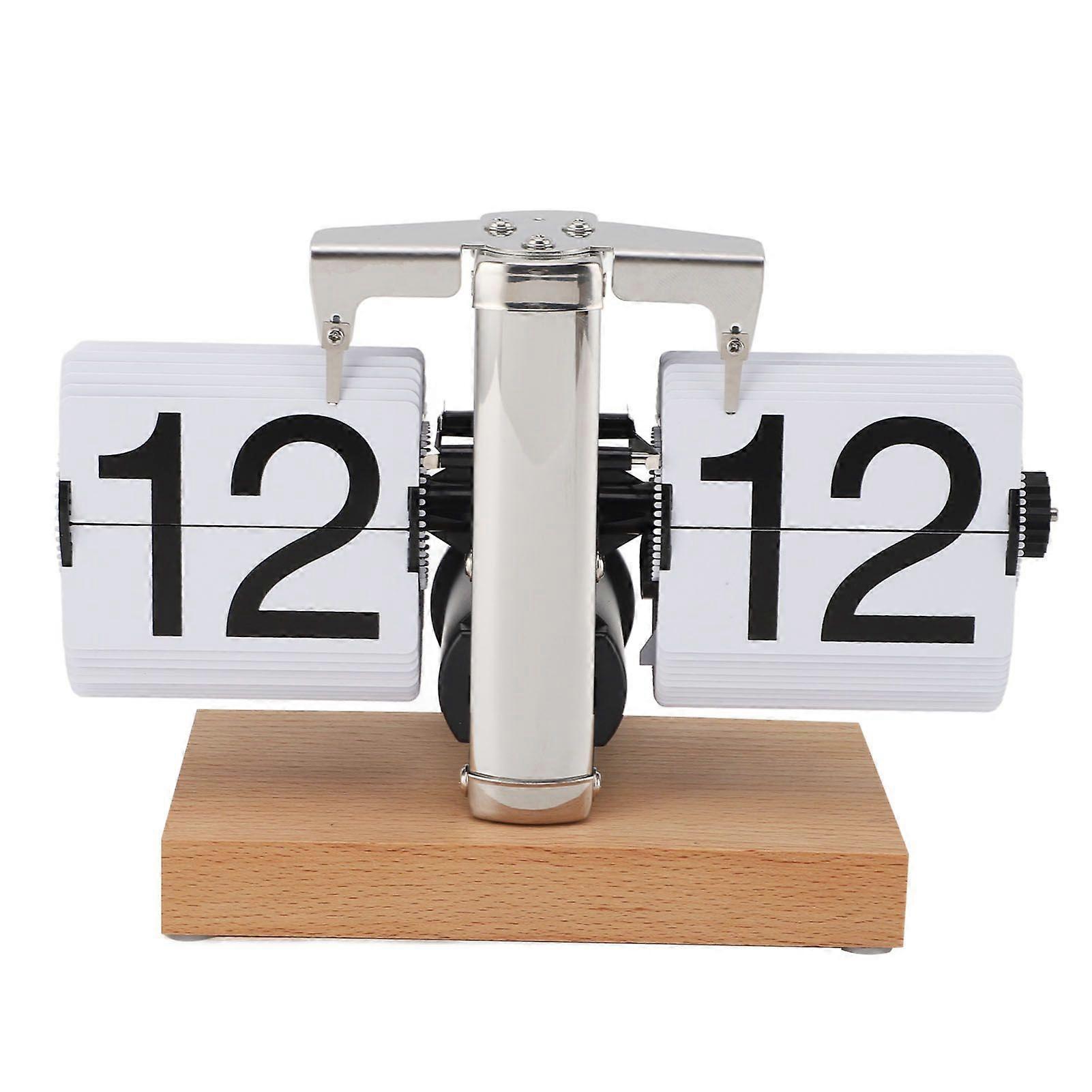 Retro Digital Flip Down Clock Flip Desk Clock Mechanical Battery Powered Home Office Decor 24 Hour Wood Base White