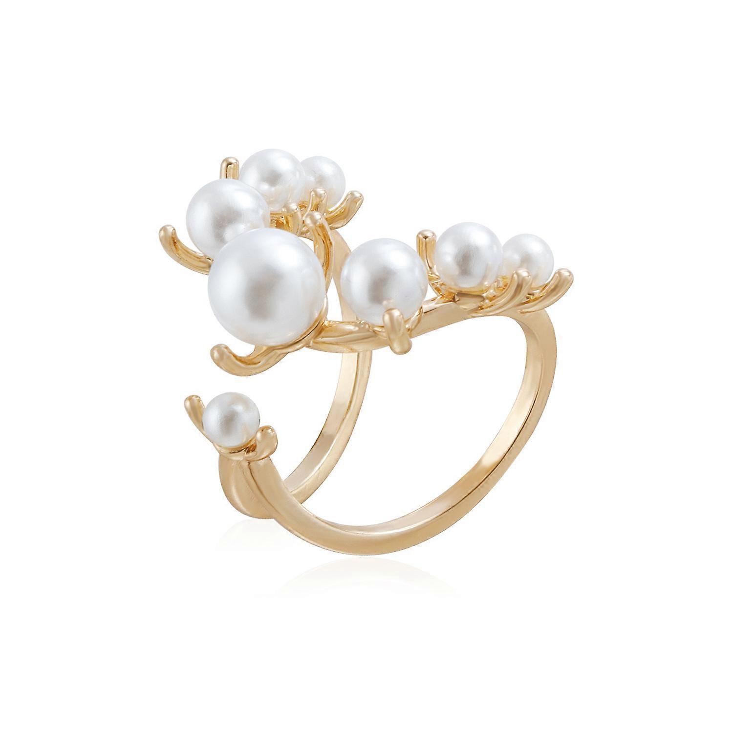 French Knuckle Ring, Minimalist Elegant Faux Pearl Open Adjustable Ring for Women