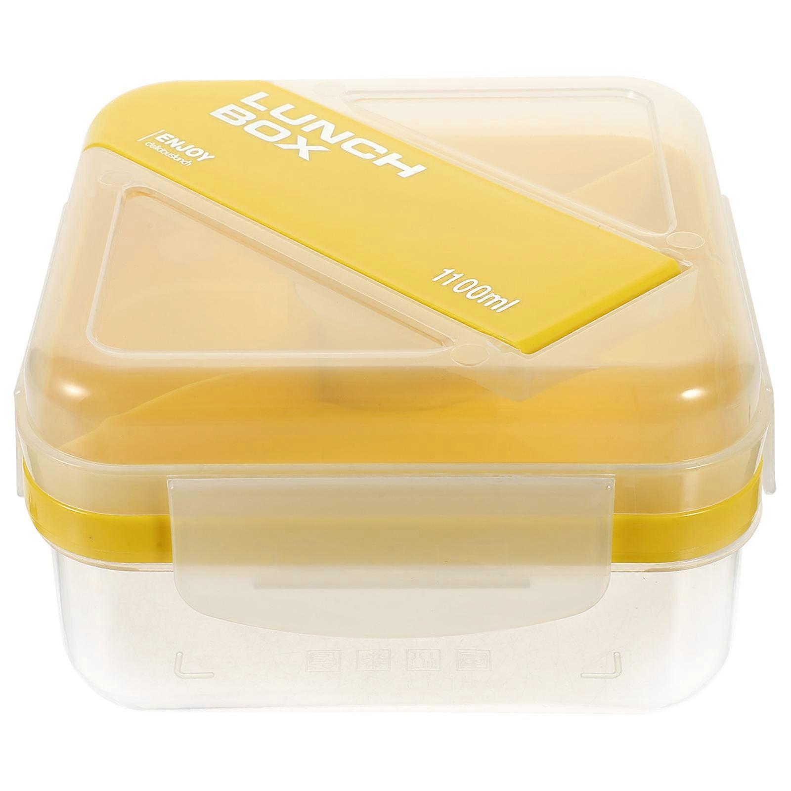 3Pcs Square Lunch Box Bento Container For Picnics And Traveling With Easy To Clean Airtight Functionality In Bright Yellow