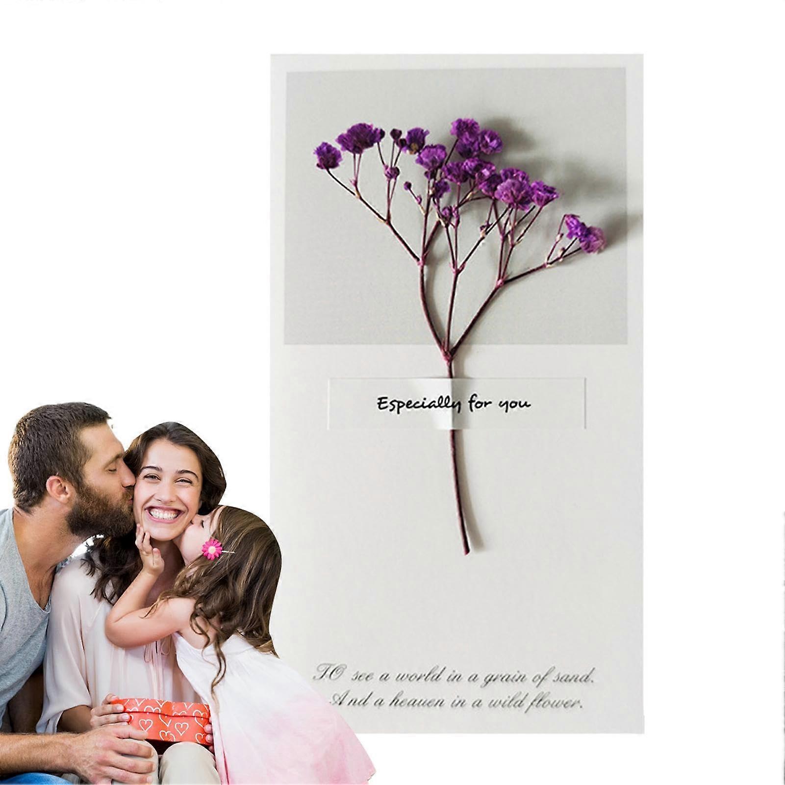 Dried Flower Cards - Purple Teacher's Day Greeting Cards, Unique Mother's Day Thank You and Invitation Cards