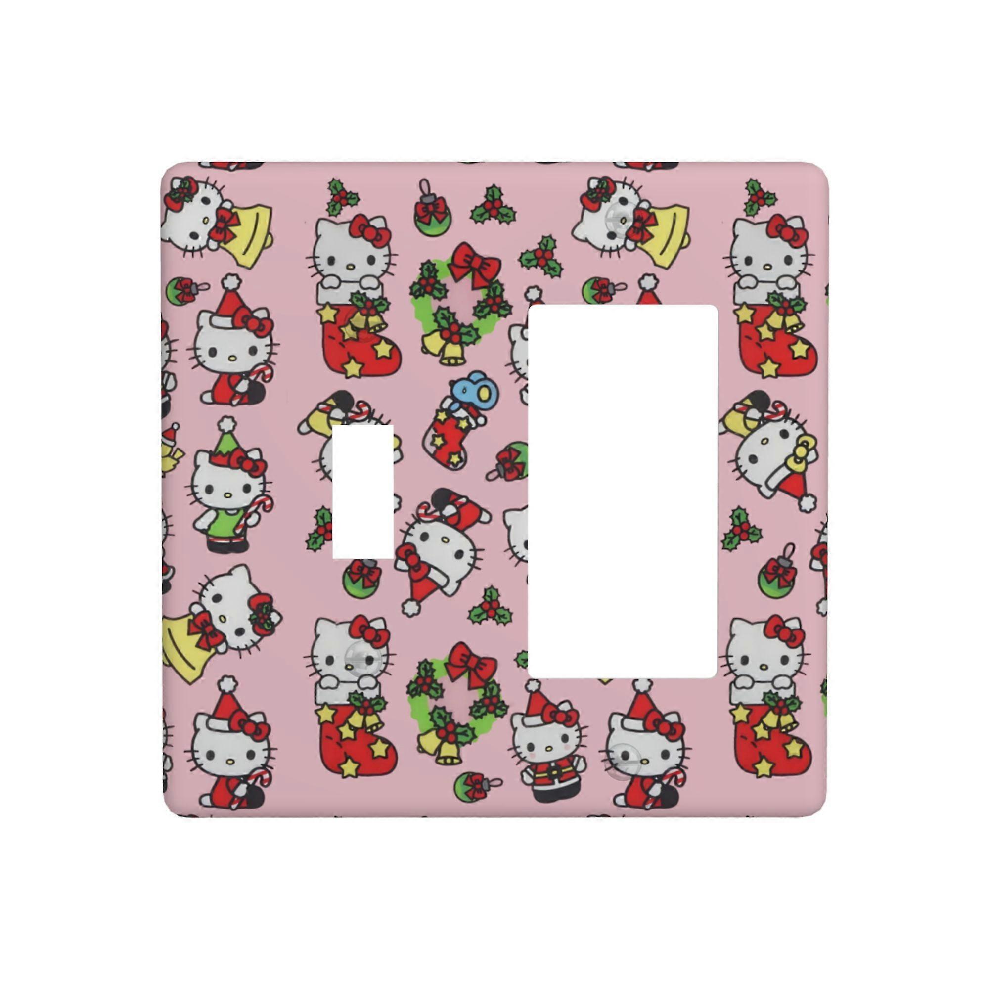 Hello Kitty Christmas Print Wall Panel 4.5x4.5in, Compatible with Switch Decorative Cover, PC Material Toggle Combo for Home Bedroom Kitchen
