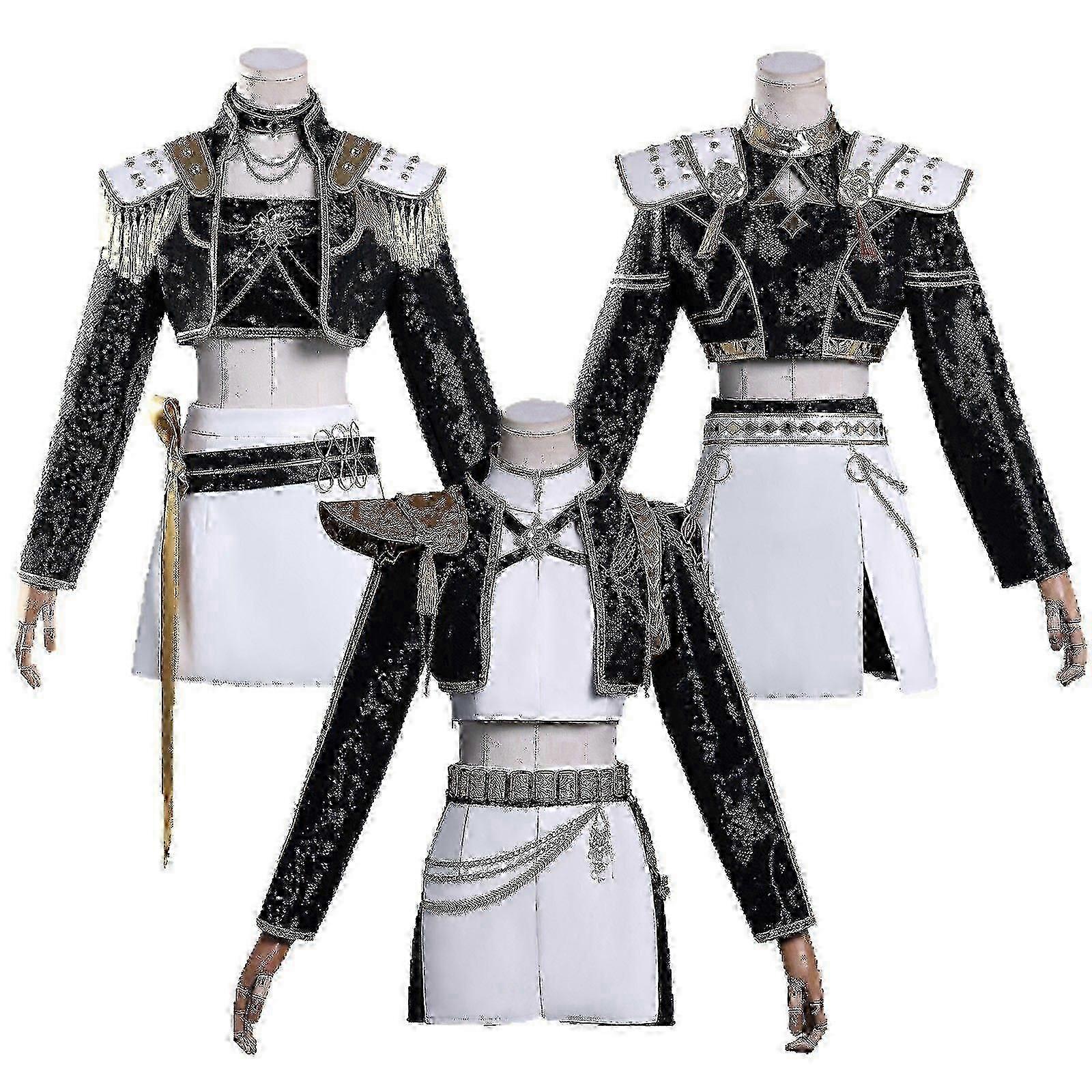 新しいKpopデーモンハンターコスプレコスチュームセットルミミラゾーイハロウィーンパーティーファンシードレスレディースブラック_e