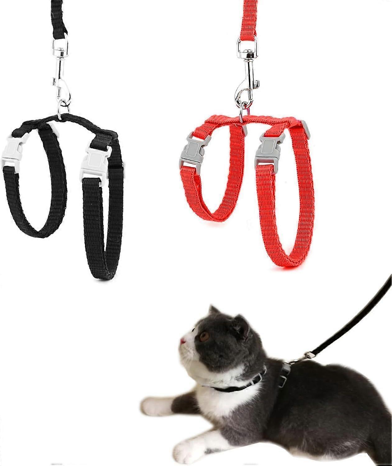 2Pcs Cat Harness and Leash Set Adjustable Kitten Harness Travel Petsafe Harness Escape Proof Cat Harnesses Soft Nylon Harness with Leash for Kitty Sma
