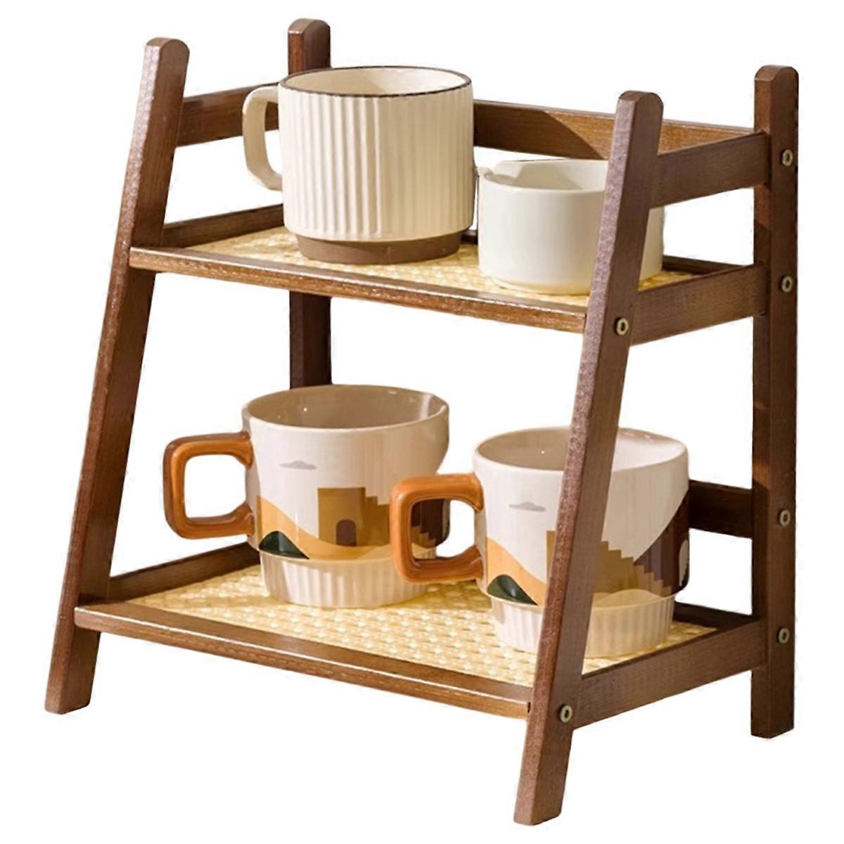 2Layer Spice Caddy Shelf Kitchen Storage Rack Desktop Cabinet Organizer Display Rack Coffee Bar Counter Shelf Cup Holder