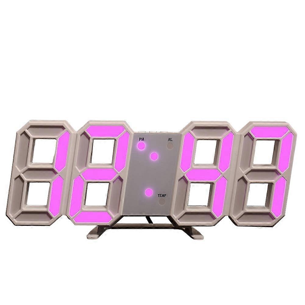 Zriyin Clock 3D LED Digital Alarm Clock Wall Clock Hanging Watch Table Clock Home Decor,White Pink
