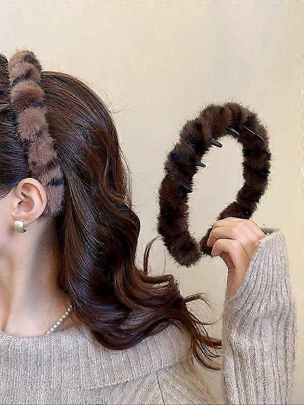 2pcs Leopard Print Plush Hairbands, Elegant High Crown Anti-Slip Headband Set for Makeup & Daily Use, Perfect for Parties & Outings