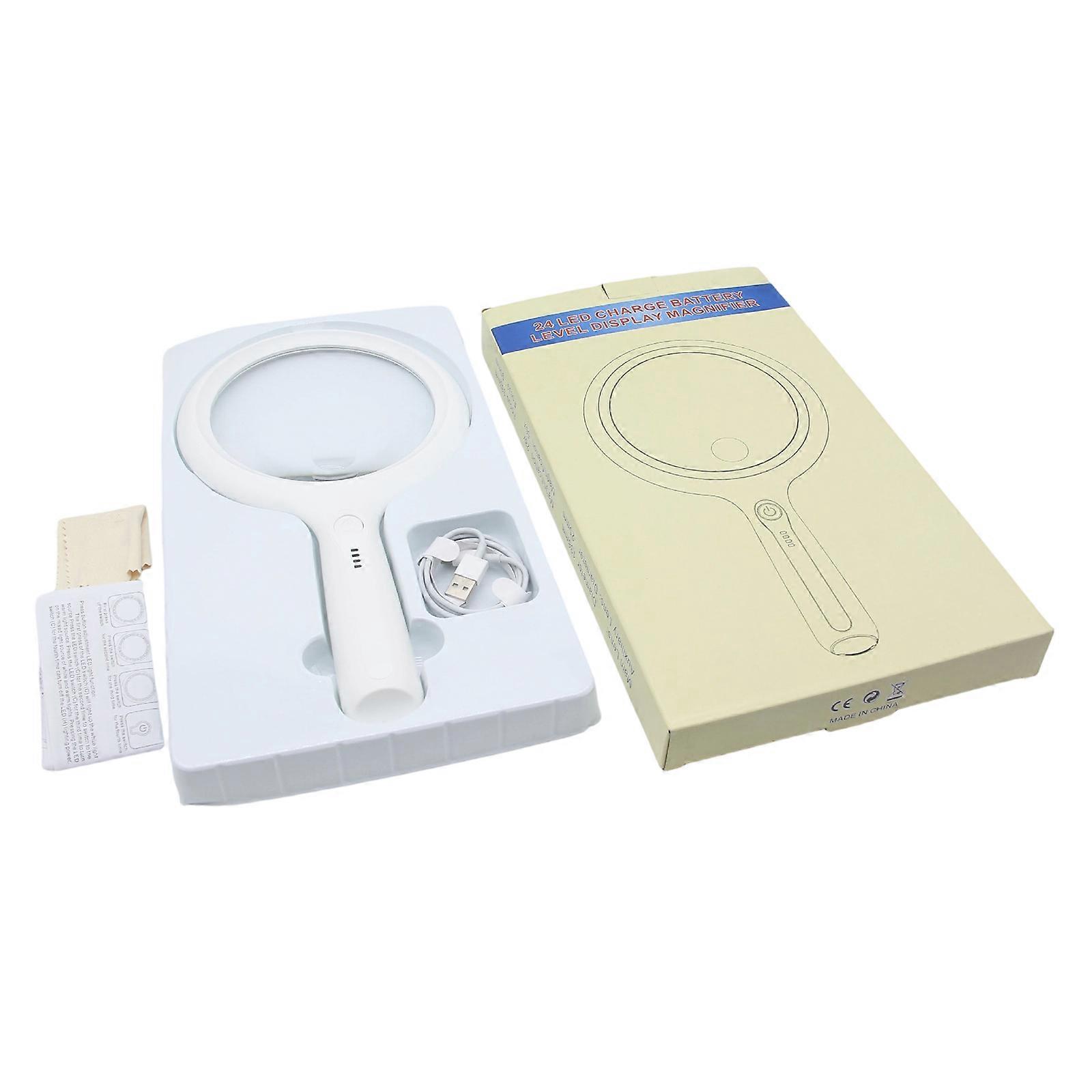 28X 56X Magnifying Glass Adjustable Eye Loupe with LED Light Rechargeable Handheld Magnifier for Senior Reading  White