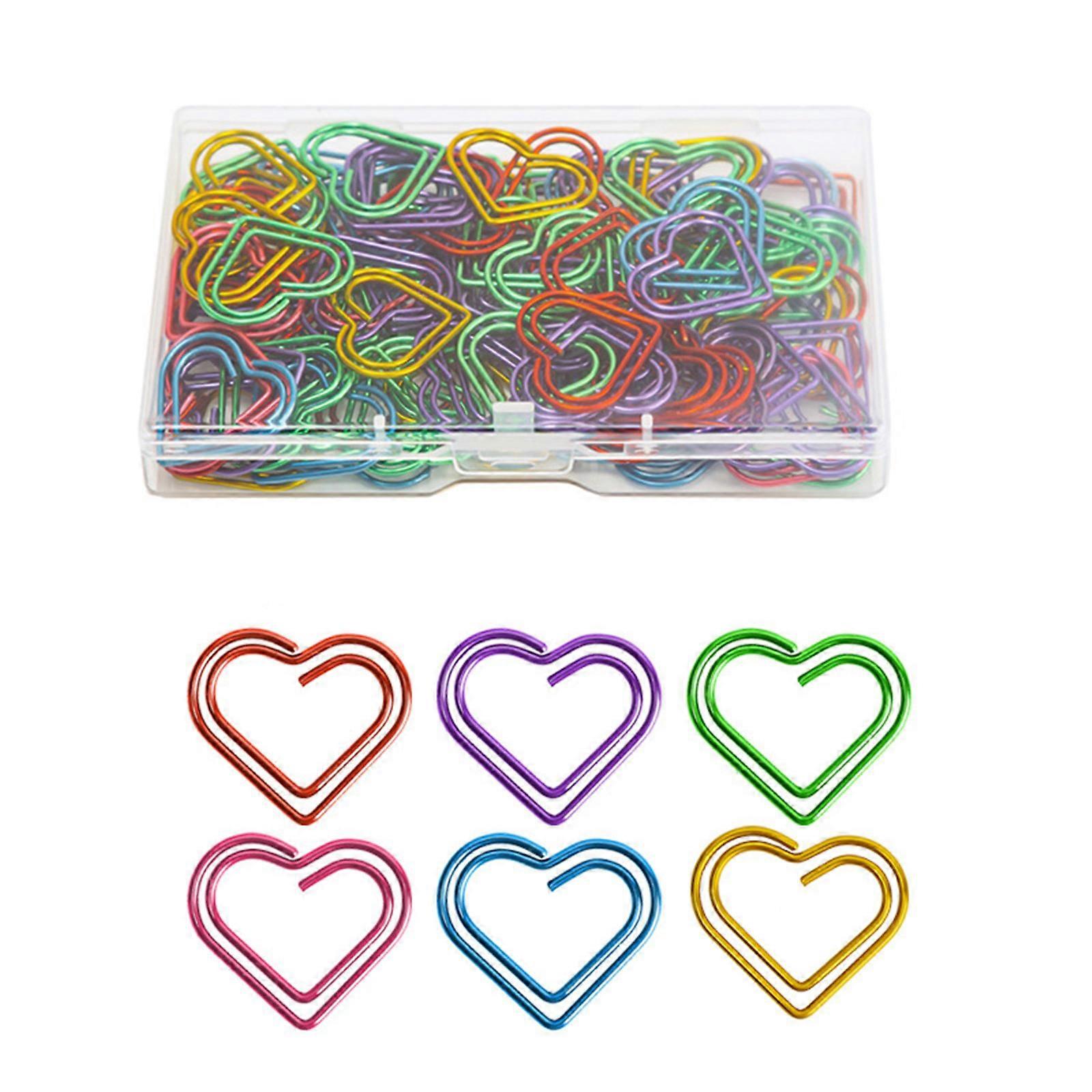 100/200Pcs Heart Paperclips Colored Metal Paper Clip Metal Bookmarks Clips for Display and Hanging Note Document Postcard Multicolor