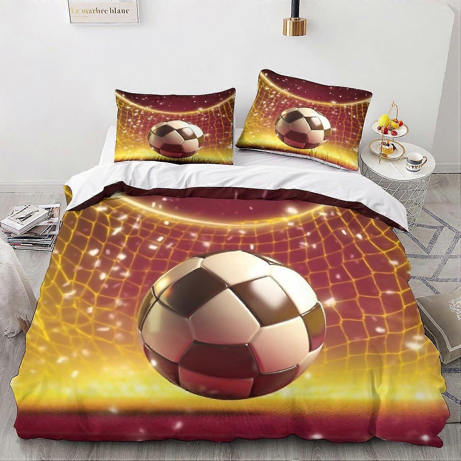 LikeEj 3 peças de futebol bola de edredom capa com fronhas, futebol impressão jogo de cama com fecho de zíper, esporte colcha capa rei