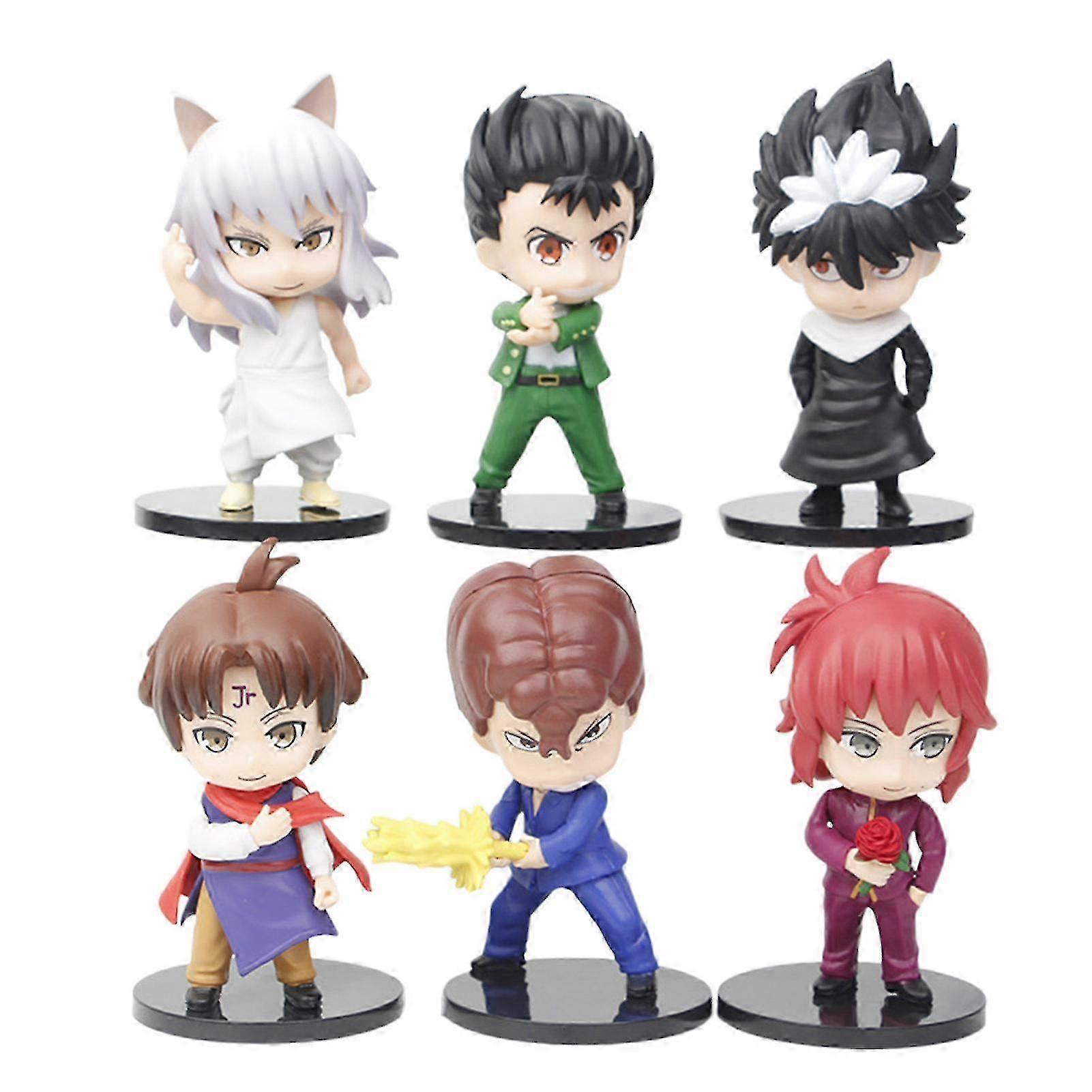 6Pcs YuYu Hakusho Figures with Base PVC Solid Model Miniature Figurine Desktop Ornament Collectible Yuusuke Urameshi Kurama