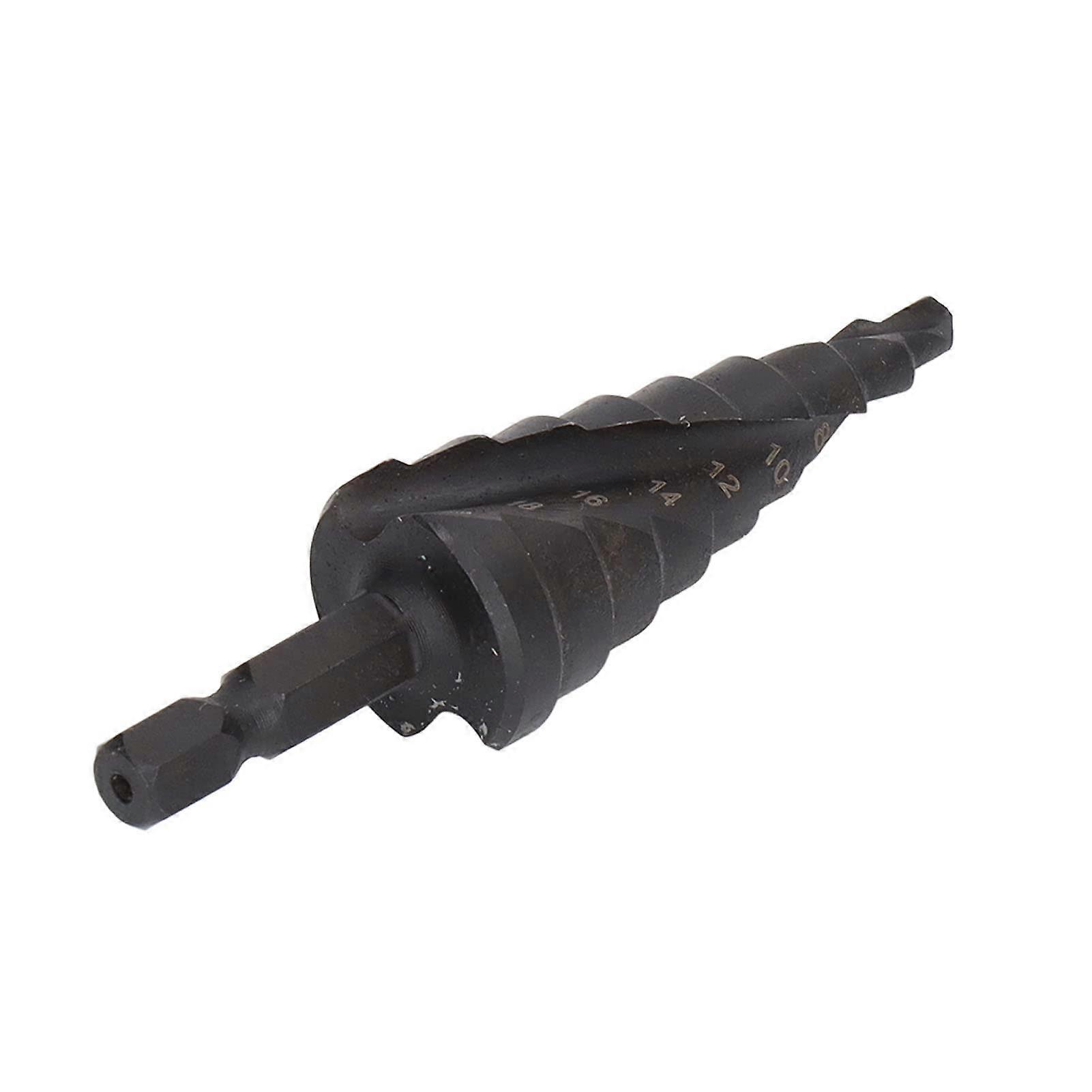 Black HSS Step Drill Bit with Spiral Groove, Hex Shank Reamer for Metal Hole Cutting (4‑20mm, 9 Steps)