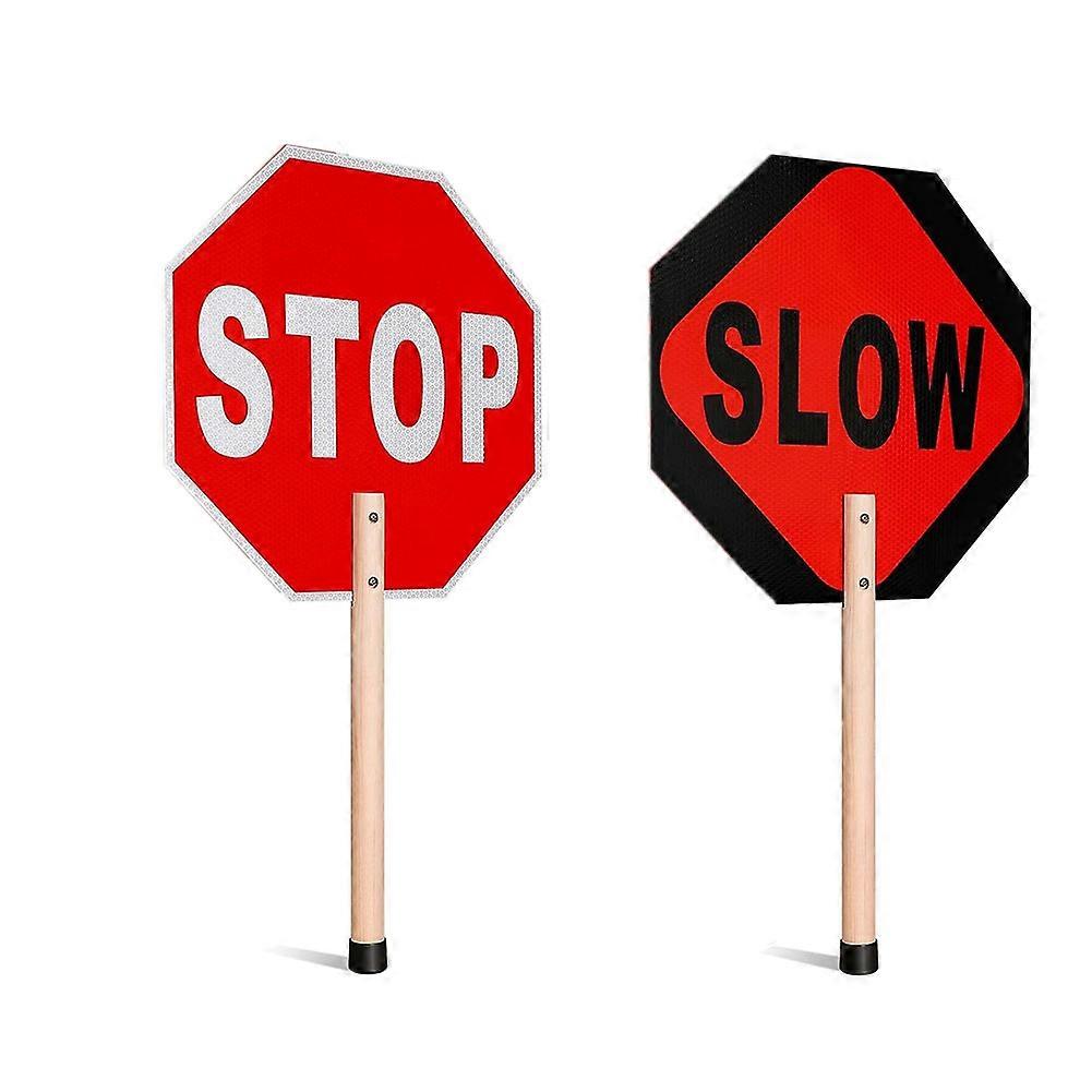 2pcs Stop Slow Sign Traffic Double Sided Slow Warning Reflective 13x13 Octagon Rust Free Aluminum Crossing Guard Sign