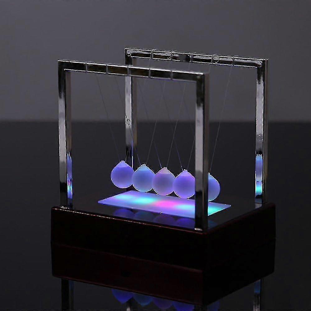 Newton's Cradle Pendulum, Newton's Laws With Swinging Balls, Colorful Led Light Physics Science Toy