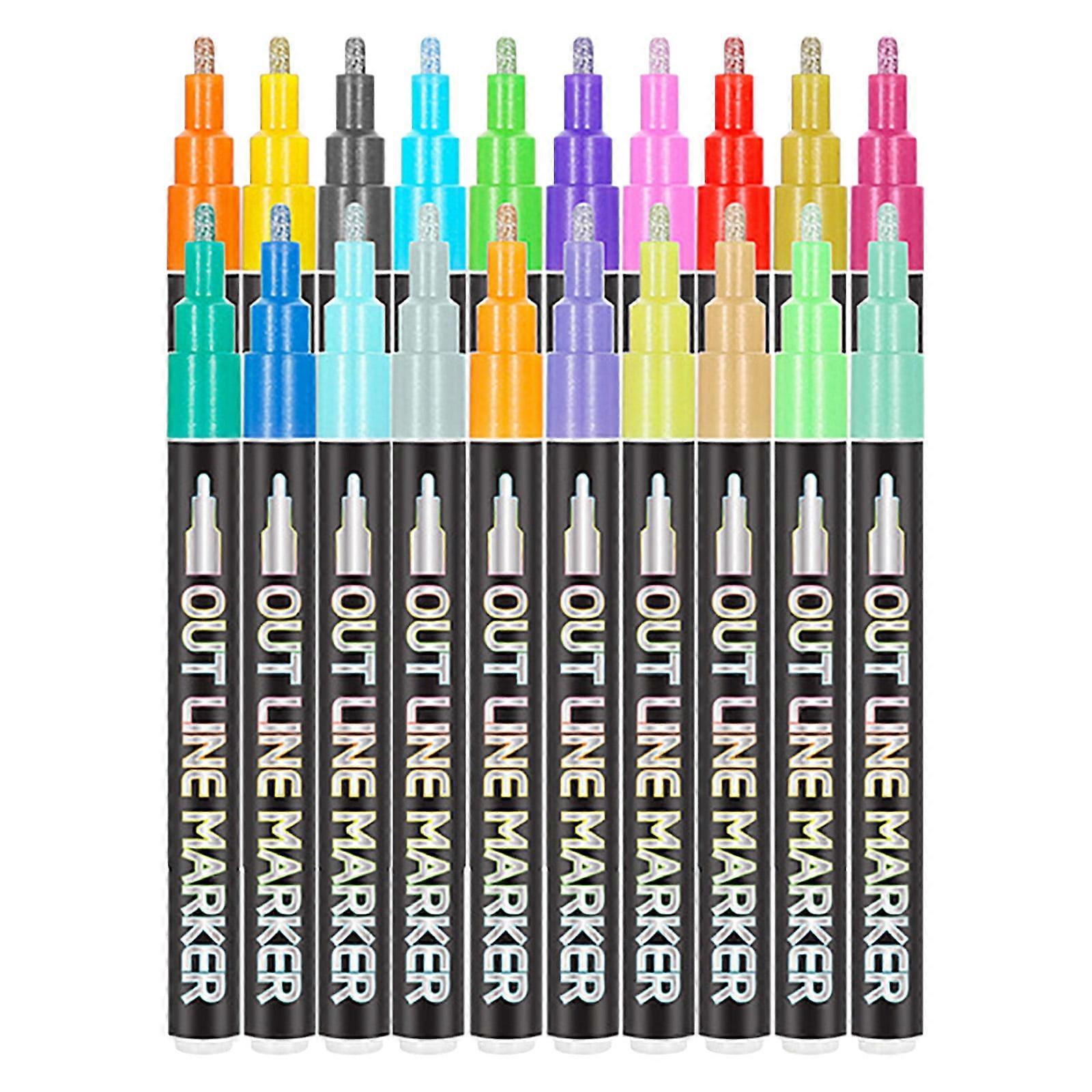 YiFudd 1.5ml Dream Double Line Outline Pen Set DIY Hand Account Pen Color Metal Double Line Highlighter