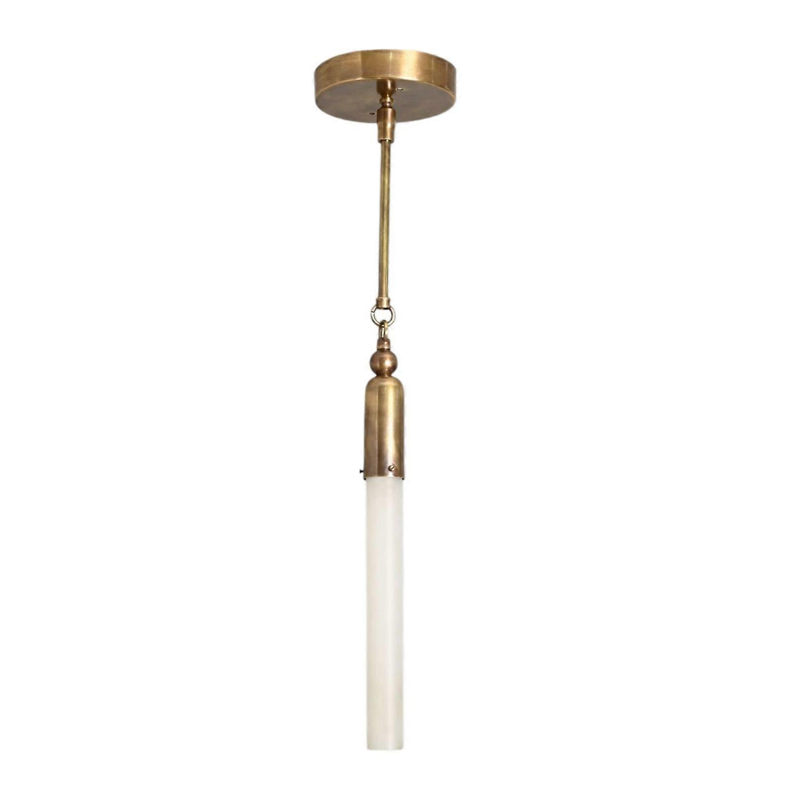 Modern Brass Tube Pendant With Opal Shade, Sleek And Refined Design