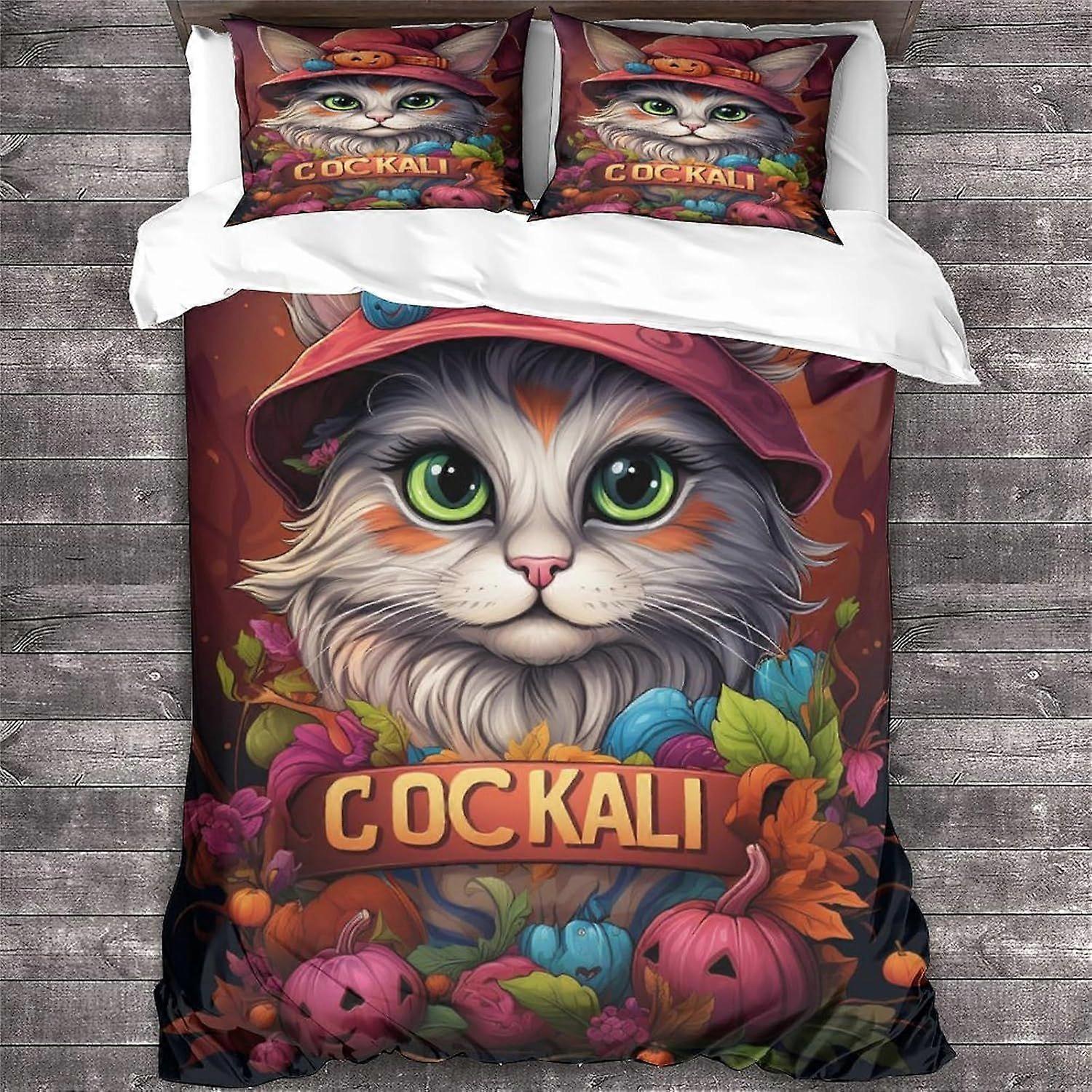 LikeEj 3D impresso animal gato capa edredom com fronhas Halloween Bedding Set com fechamento com zíper Soft Microfiber Quilt Cover Set Double