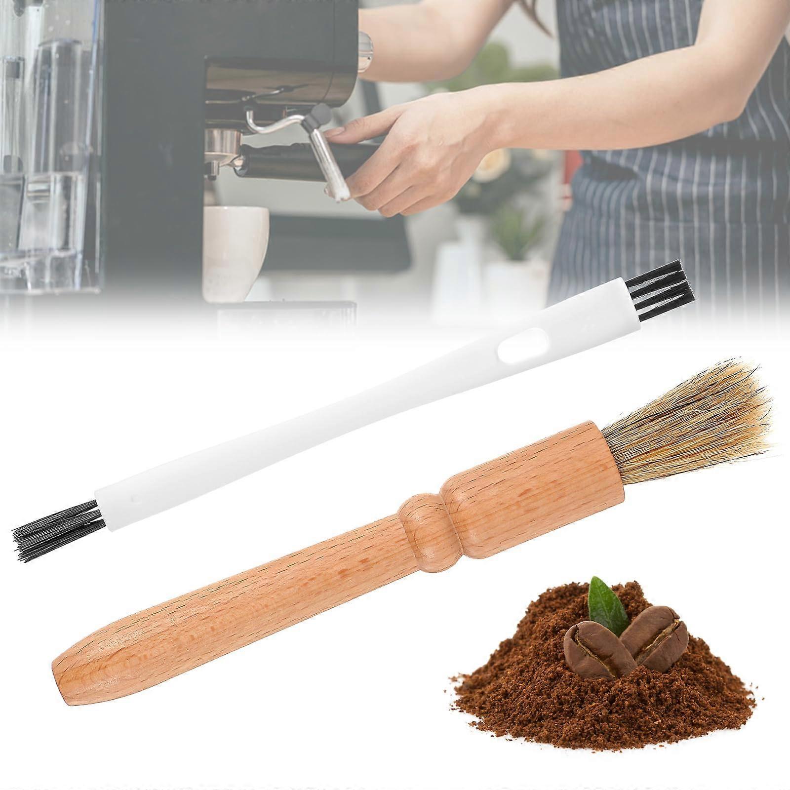 2 Pcs Coffee Grinder Brush with Natural Bristles and Wooden Handle for Espresso Machine Cleaning