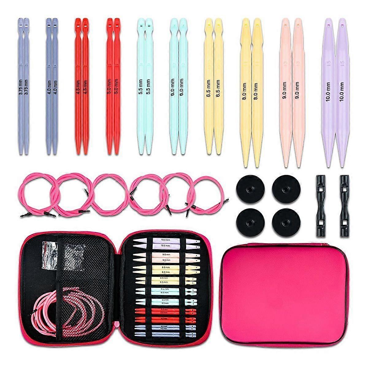 Interchangeable Circular Knitting Needles Set - 10 Sizes 3.75mm-10mm, Plastic Knitting Tools for DI