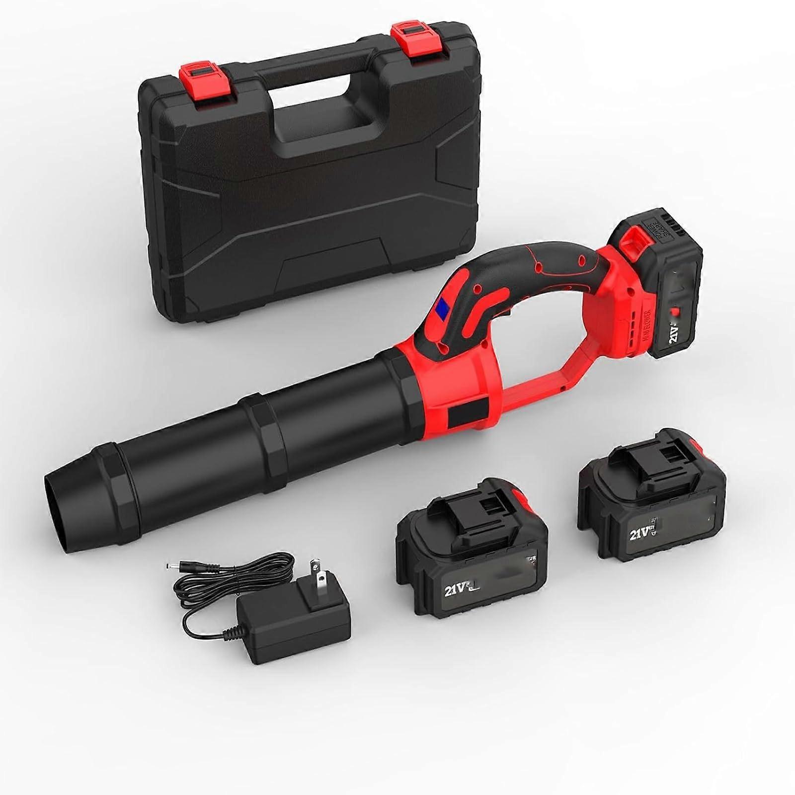 Cordless Leaf Blower 21V 250 CFM Lightweight with Dual Batteries and Fast Charger Red