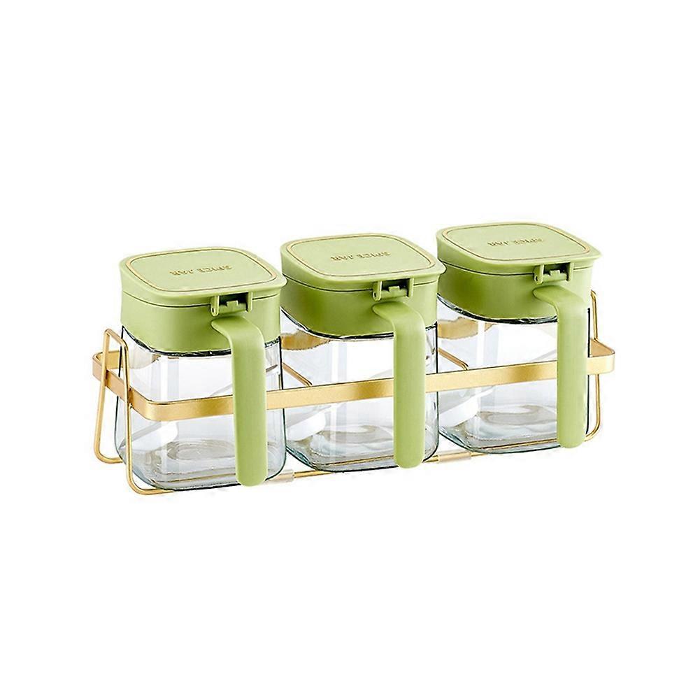 Condiment Jar Spice Container+Lids & Spoons, Green