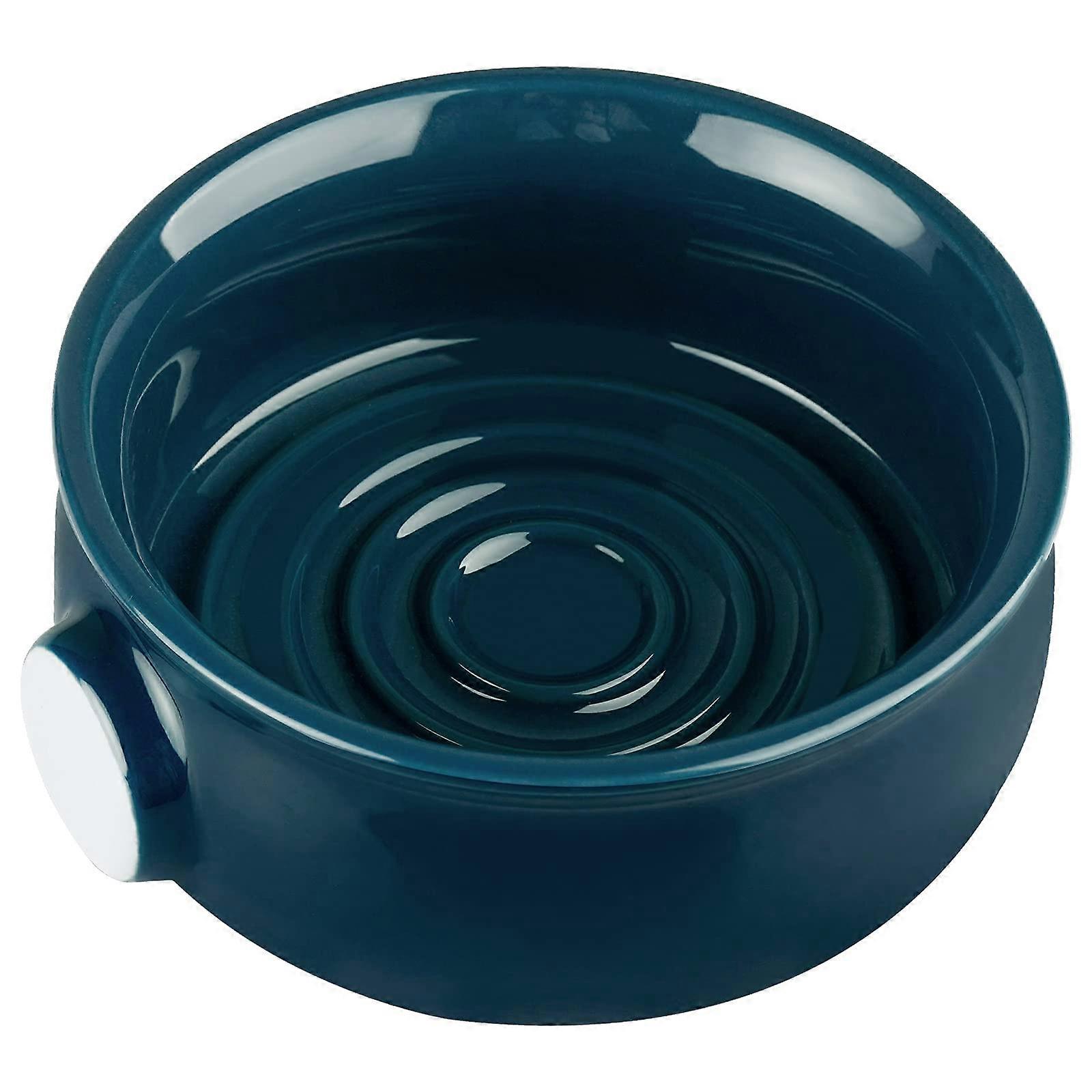 Ceramic Shaving Soap Bowl with Handle, Large Capacity Lather Ridges, Navy Blue Wet Shaving Mug