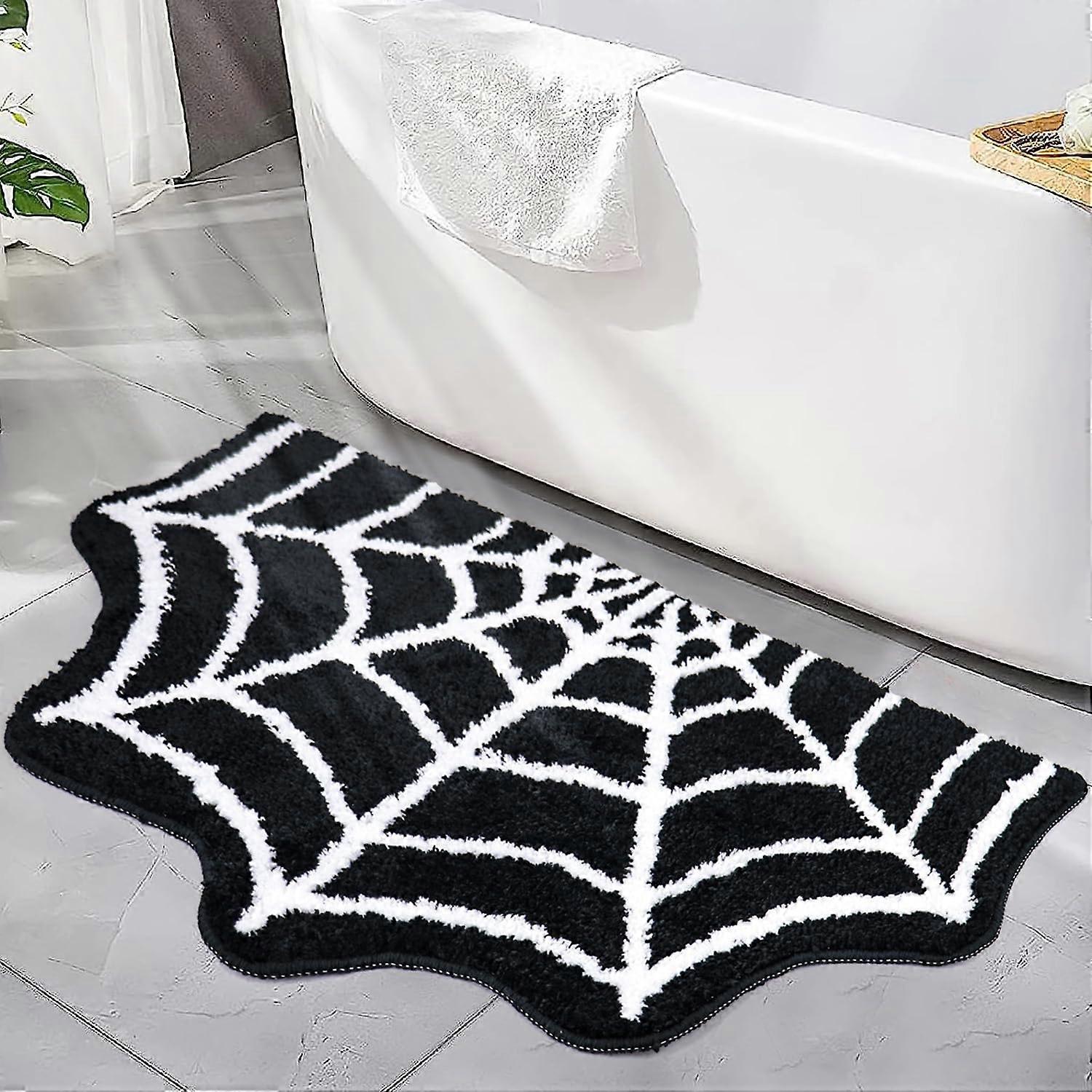 Halloween Bath Mat 31x20 NonSlip Gothic Spiderweb Rug UltraPlush Microfiber Machine Washable
