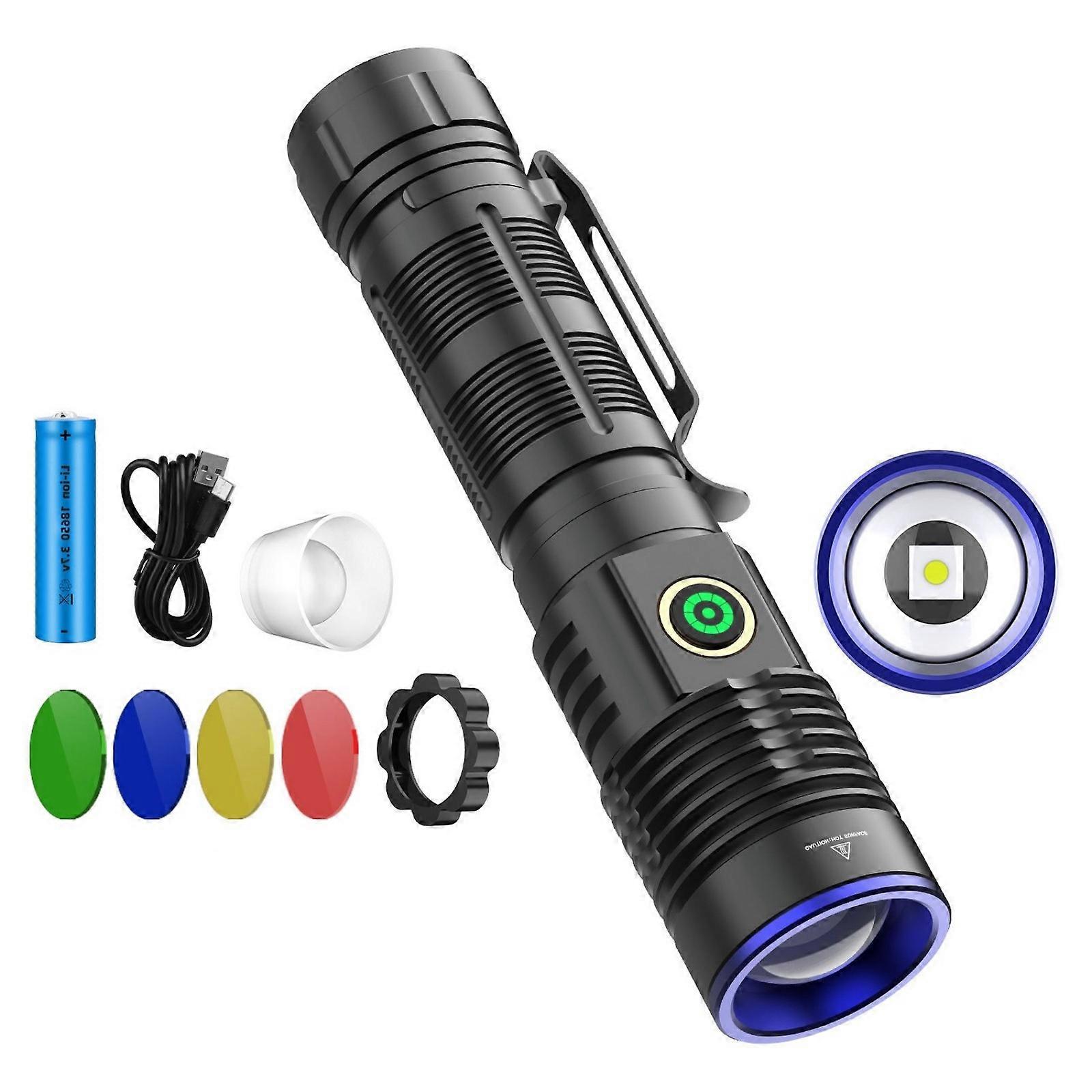 Handheld 20000 Lumen Flashlights Rechargeable Flashlights Stepless Dimming Flashlights Easy to Carry for Versatile Use Multicolor