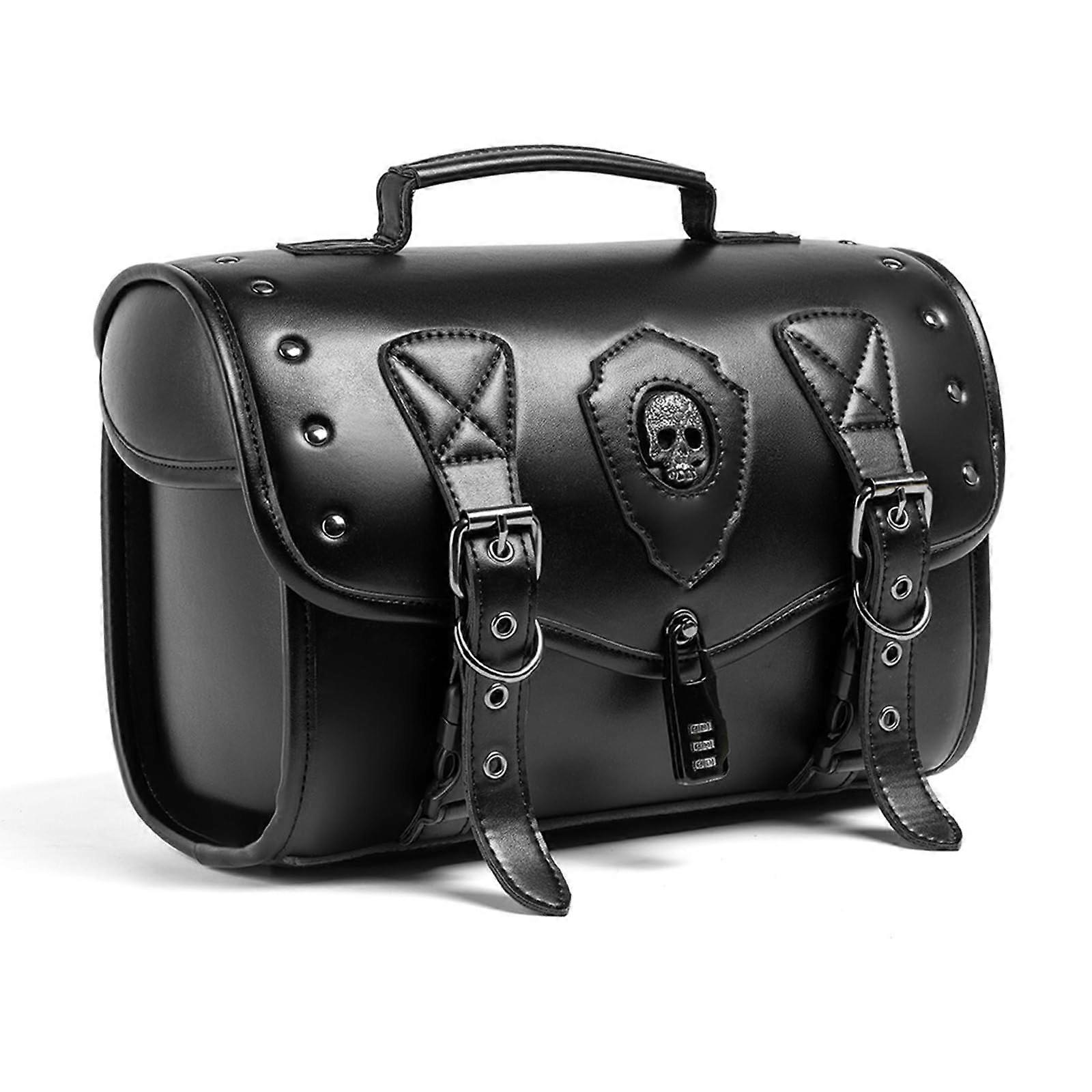 Vintage Leather Motorcycle Tool Bag Saddlebag with Builtin AntiTheft Lock and WeatherResistant Design