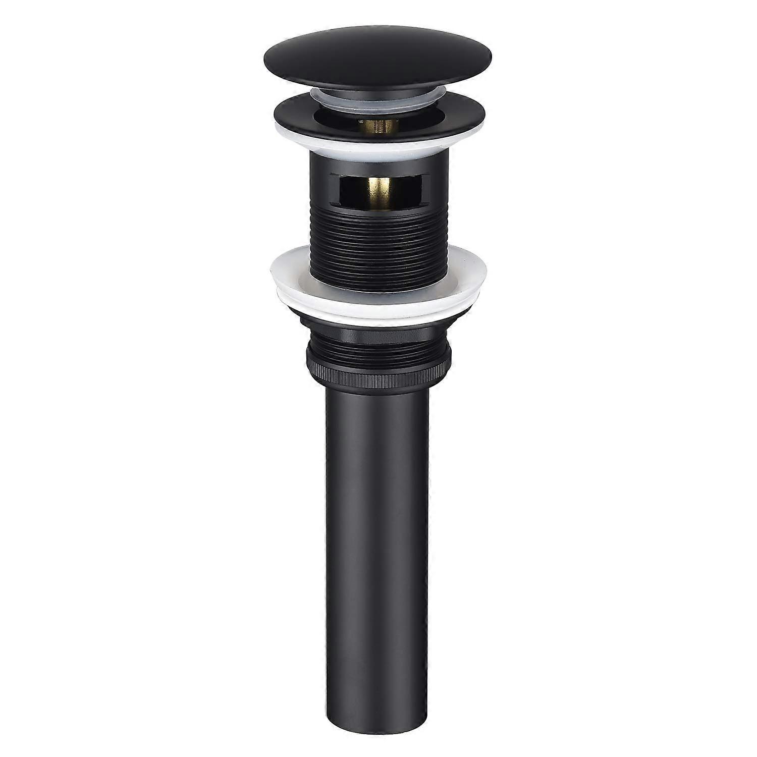 Bathroom Sink Drain Stopper Matte Black, Solid Brass Pop Up Drain with Overflow, PushtoClose