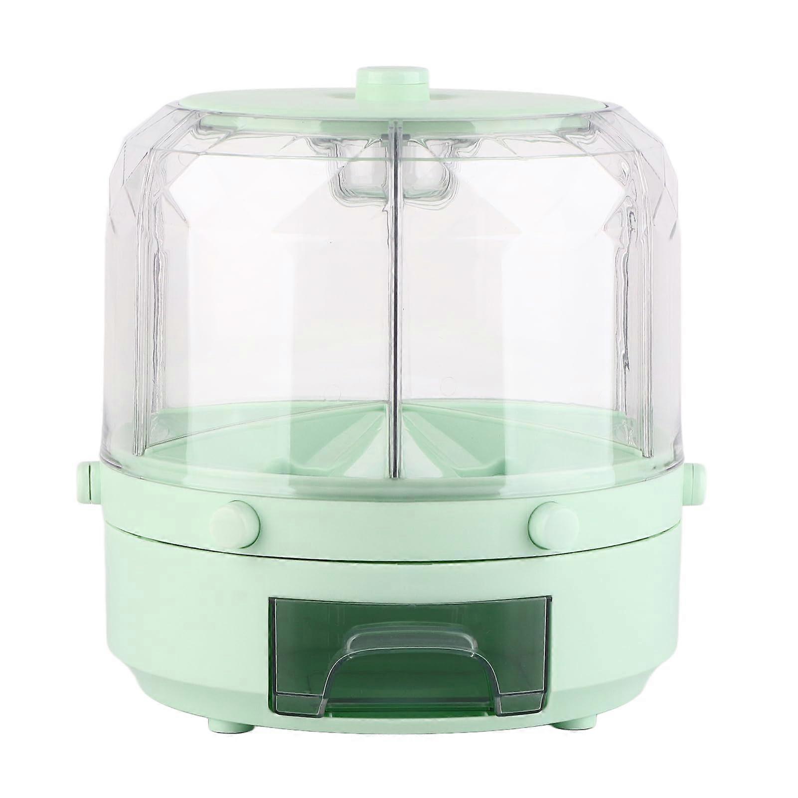 Rice Dispenser 360 Degree Rotating 13.2lb Airtight 6 Grid Grain Storage Container for Dry Food Beans Green